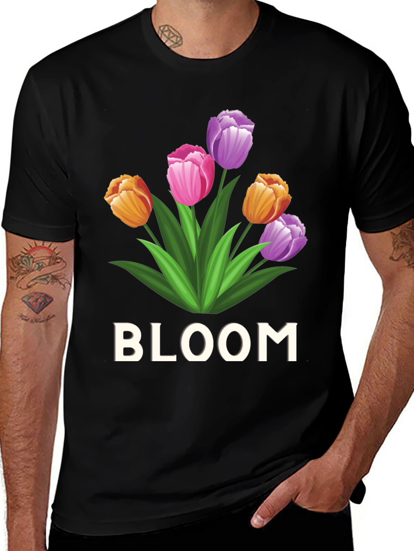 Variant 5 of Bloom Flower Graphic Tee - Unisex Black T-Shirt