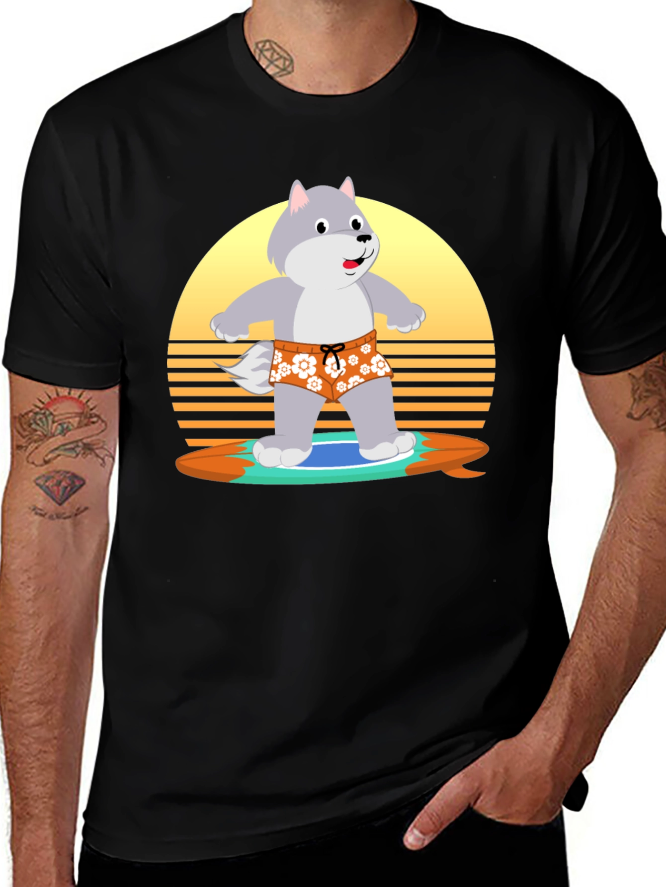 Variant 28 of Surfing Wolf T-Shirt: Retro Style