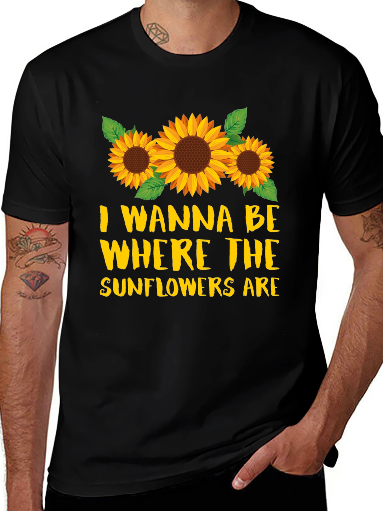 Variant 24 of Sunflower Graphic T-Shirt - Black Cotton Tee