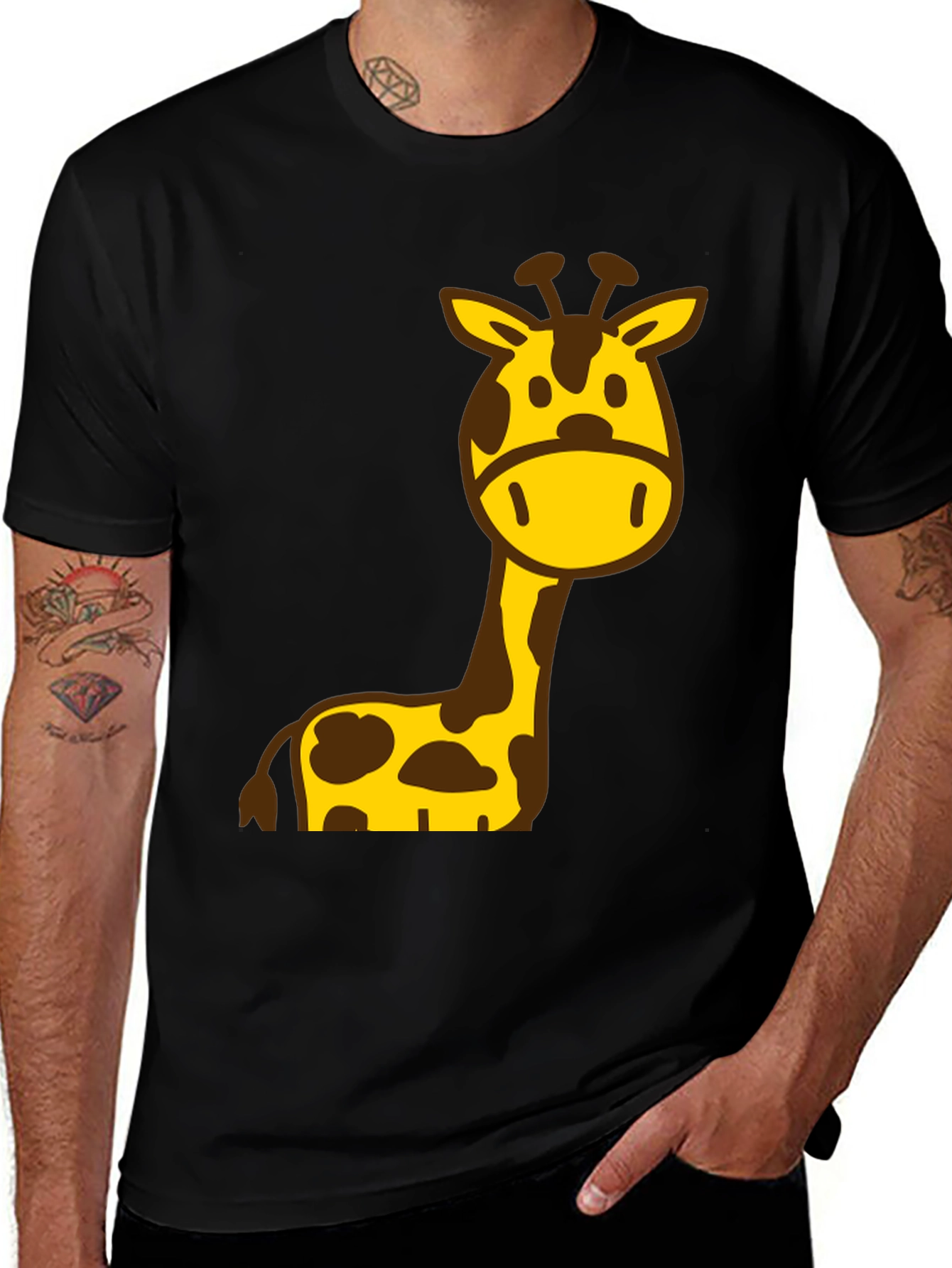 Variant 10 of Cartoon Giraffe Graphic Tee - Black Unisex T-Shirt