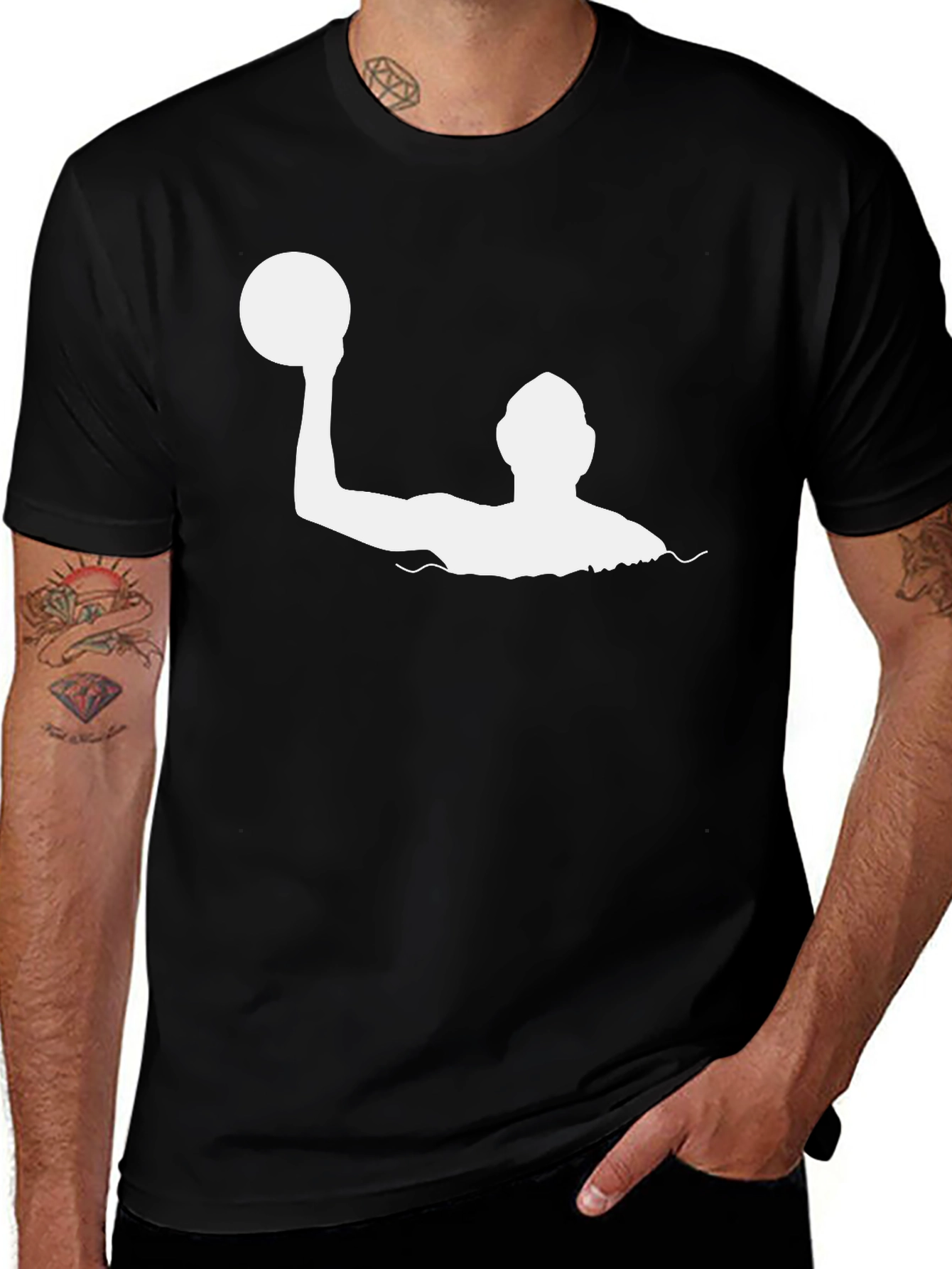 Variant 24 of Water Polo Player Graphic Tee - Black Cotton T-Shirt