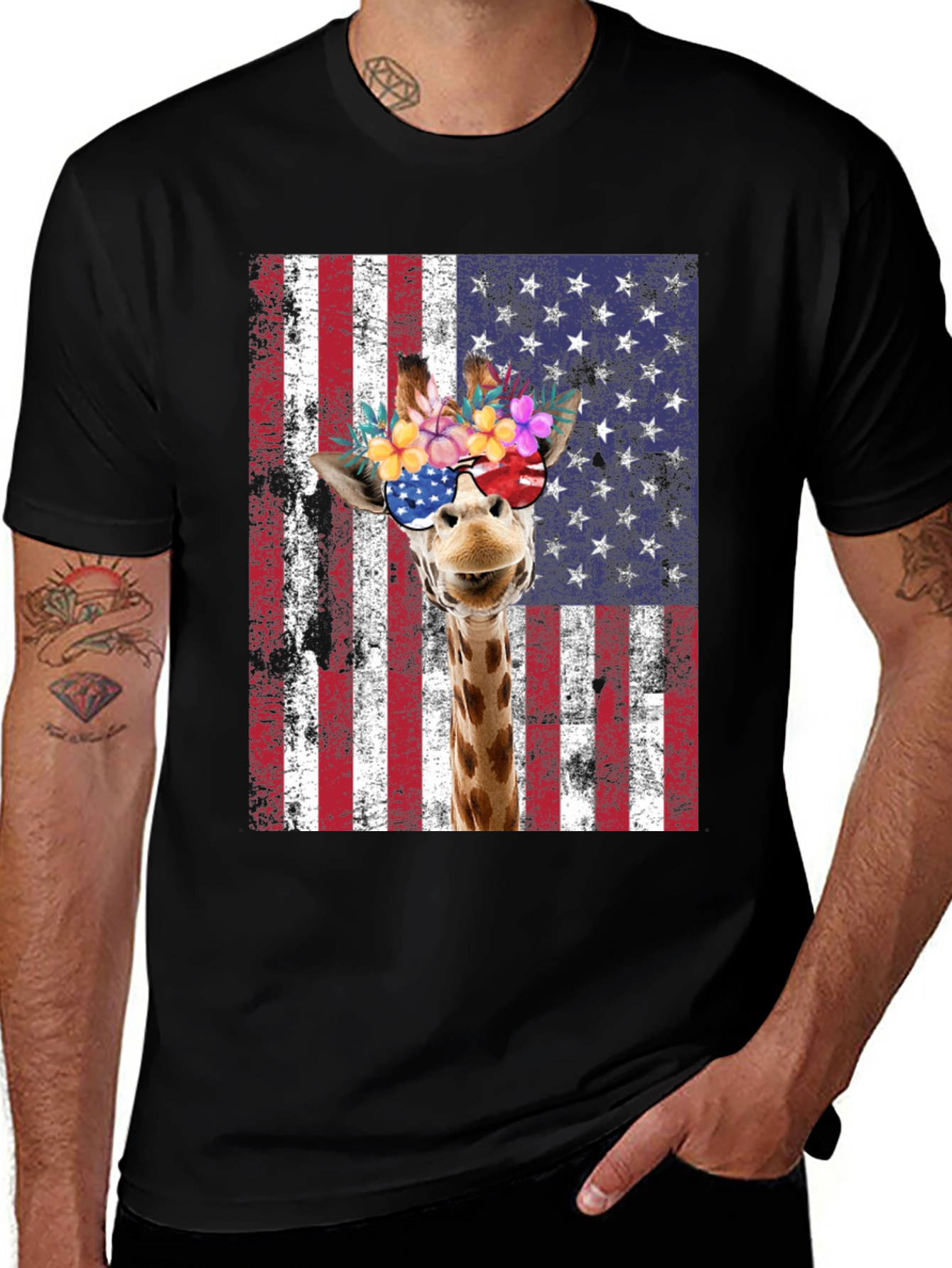 Variant 3 of Patriotic Giraffe Graphic Tee - USA Flag T-Shirt