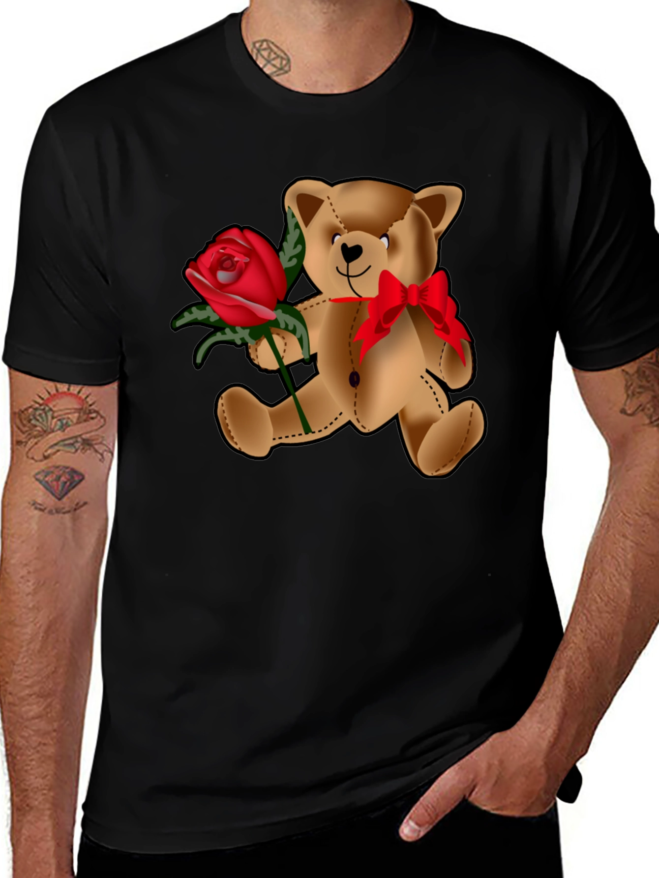 Black Teddy Bear Rose T-Shirt - Valentine's Day Love main image