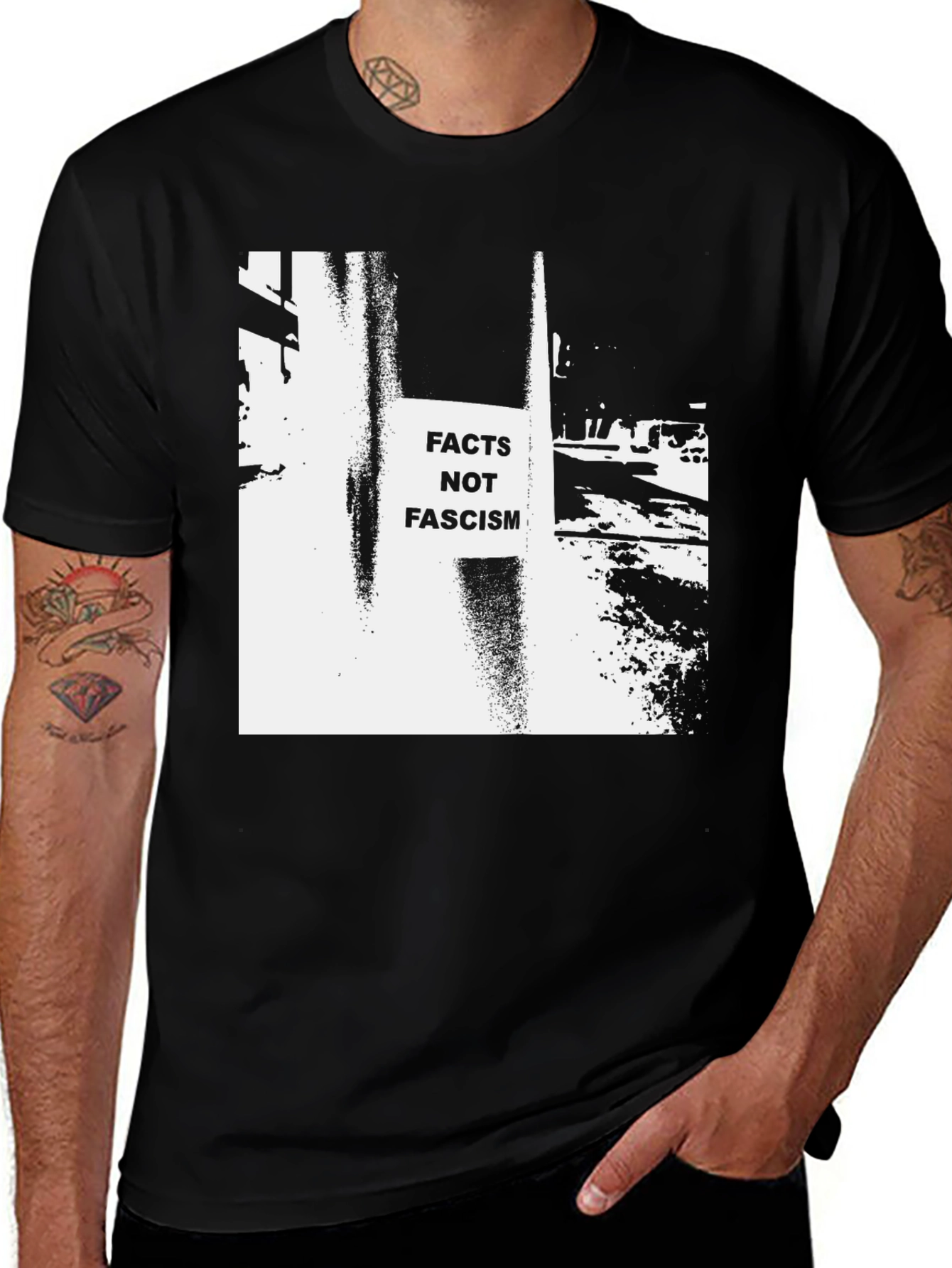 Variant 11 of Facts Not Fascism Graphic Tee - Black Unisex