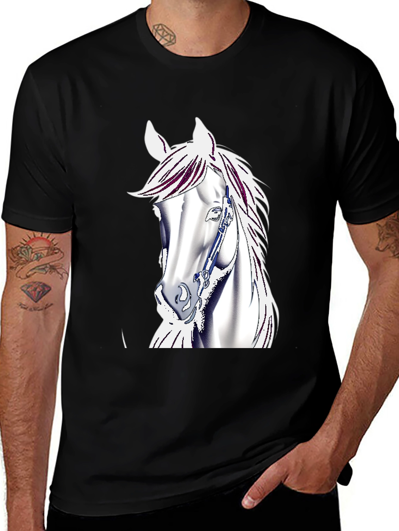 Variant 24 of Horse Graphic Tee - Black Cotton Blend