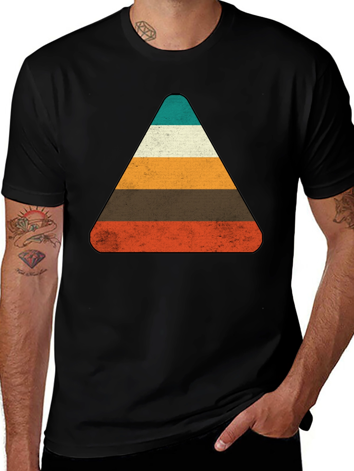 Variant 2 of Retro Striped Triangle Graphic T-Shirt