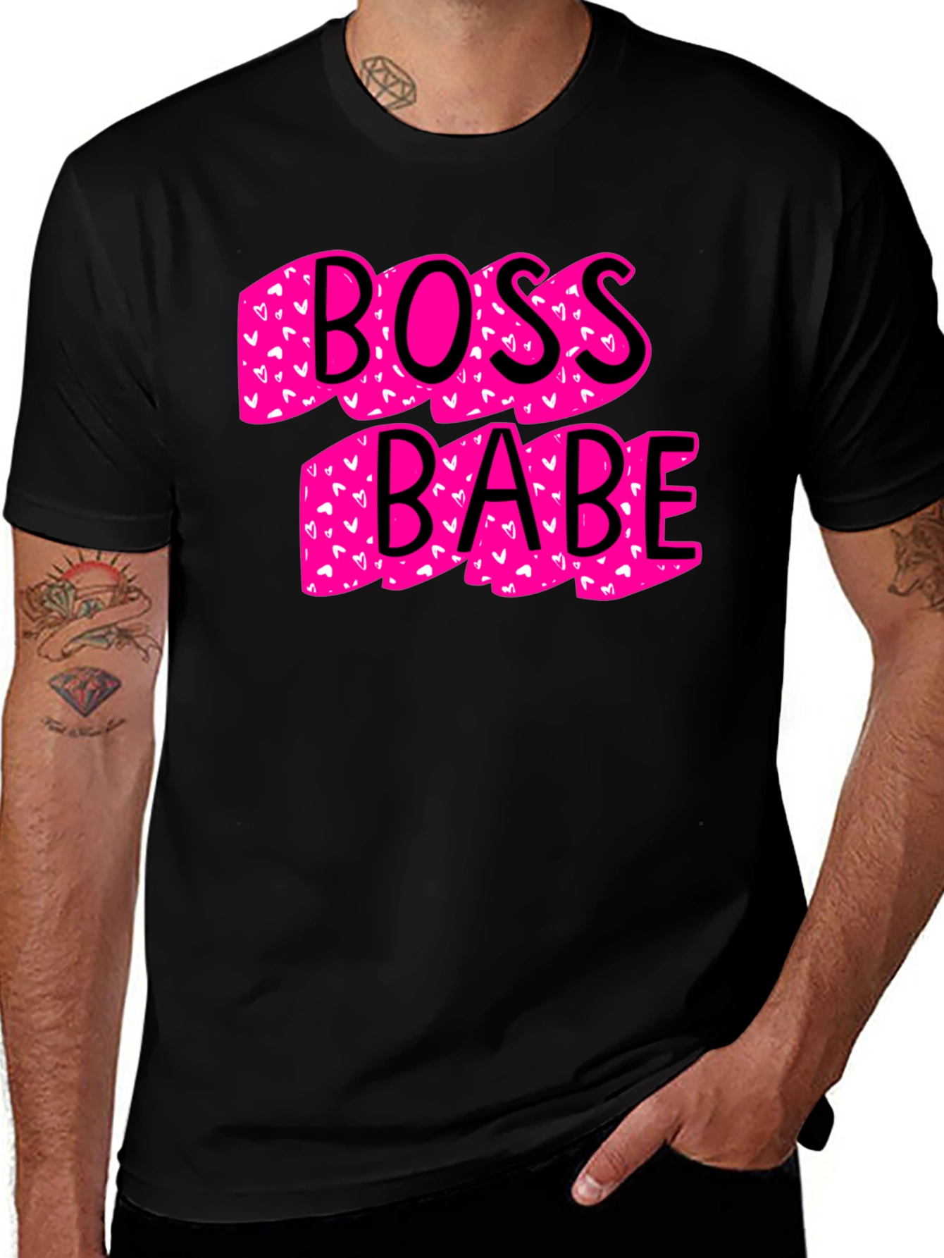 Variant 23 of Boss Babe T-Shirt - Black Tee with Fun Pink Design