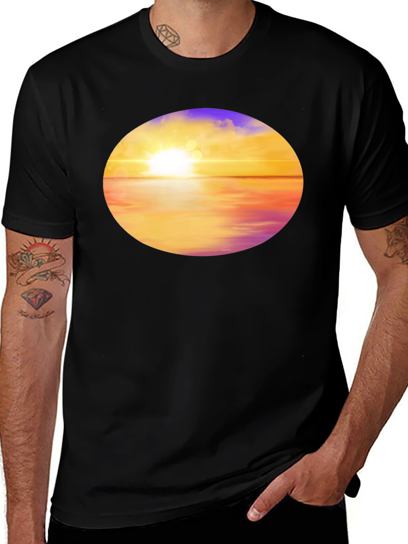 Variant 30 of Sunset Horizon Graphic Tee - Black Cotton Blend