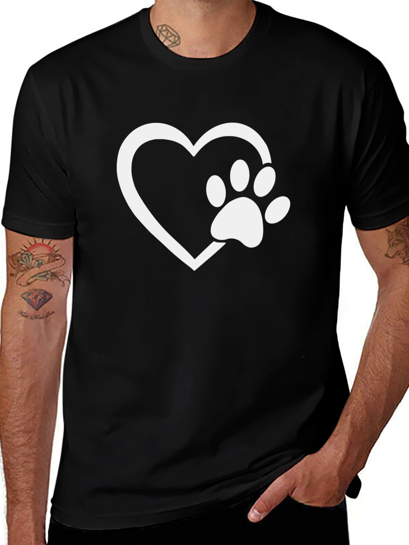 Paw Print Heart Graphic Tee - Black Unisex T-Shirt