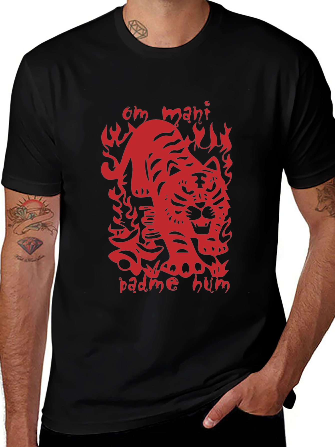Variant 29 of Red Tiger Graphic T-Shirt - Om Mani Padme Hum