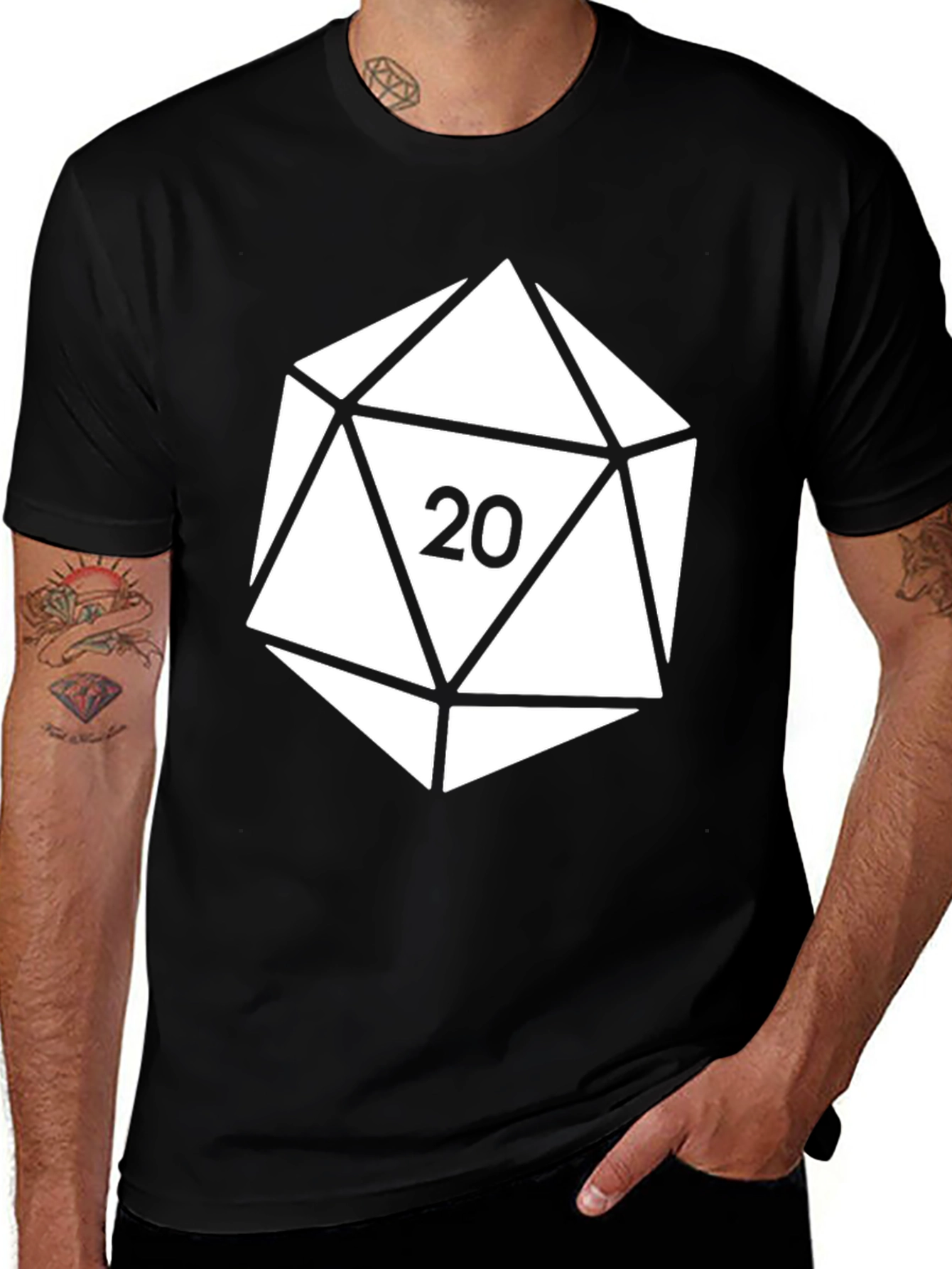 Variant 11 of D20 Dice T-Shirt - Black Cotton Tee for Gamers