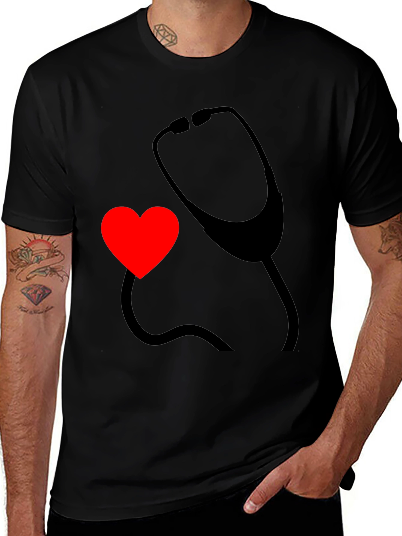 Variant 25 of Heartbeat Stethoscope Graphic Tee - Black