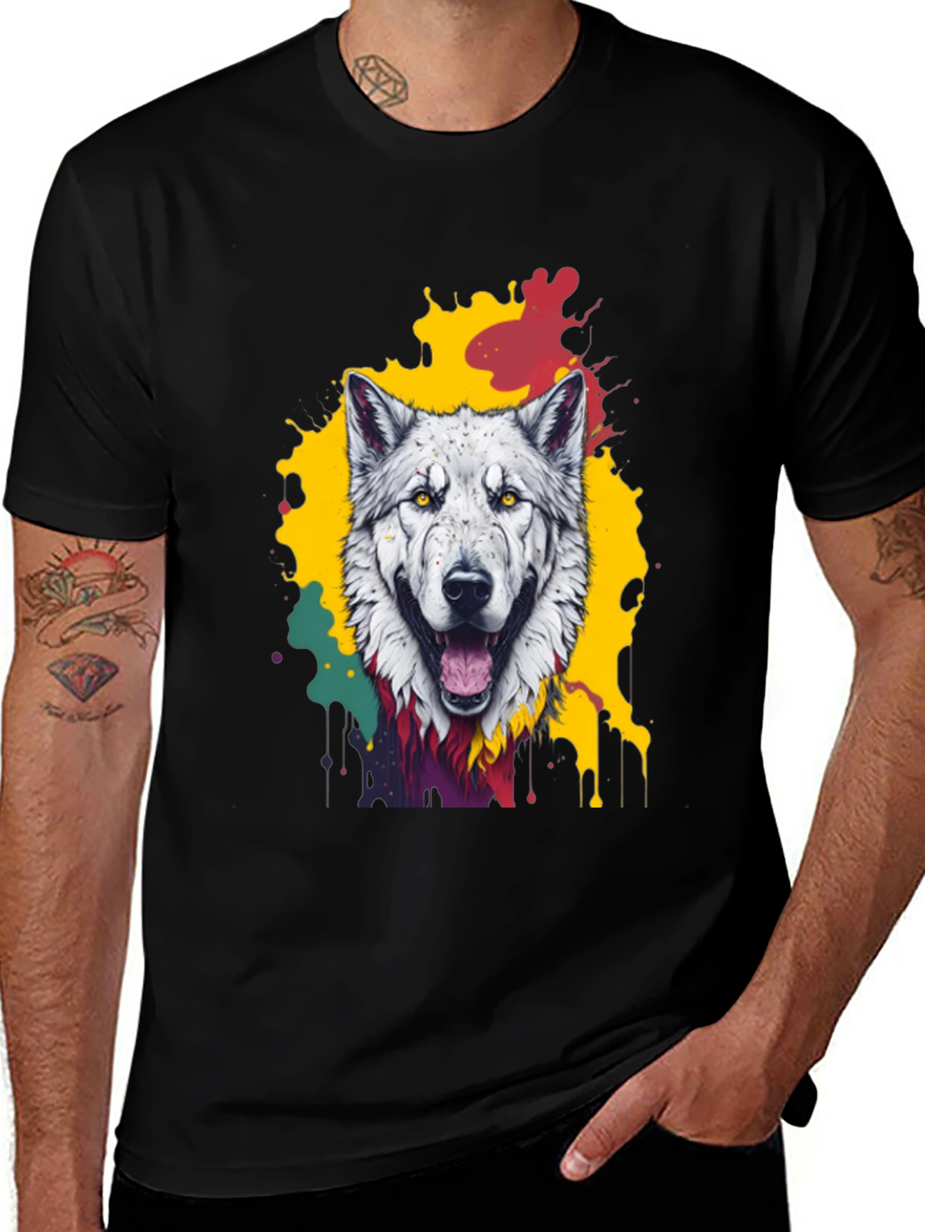 Variant 28 of Wolf Graphic Tee - Men's Black Crew Neck T-Shirt