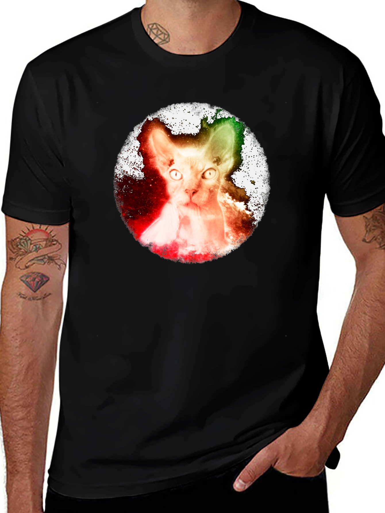 Variant 3 of Sphynx Cat Graphic Print T-Shirt - Black