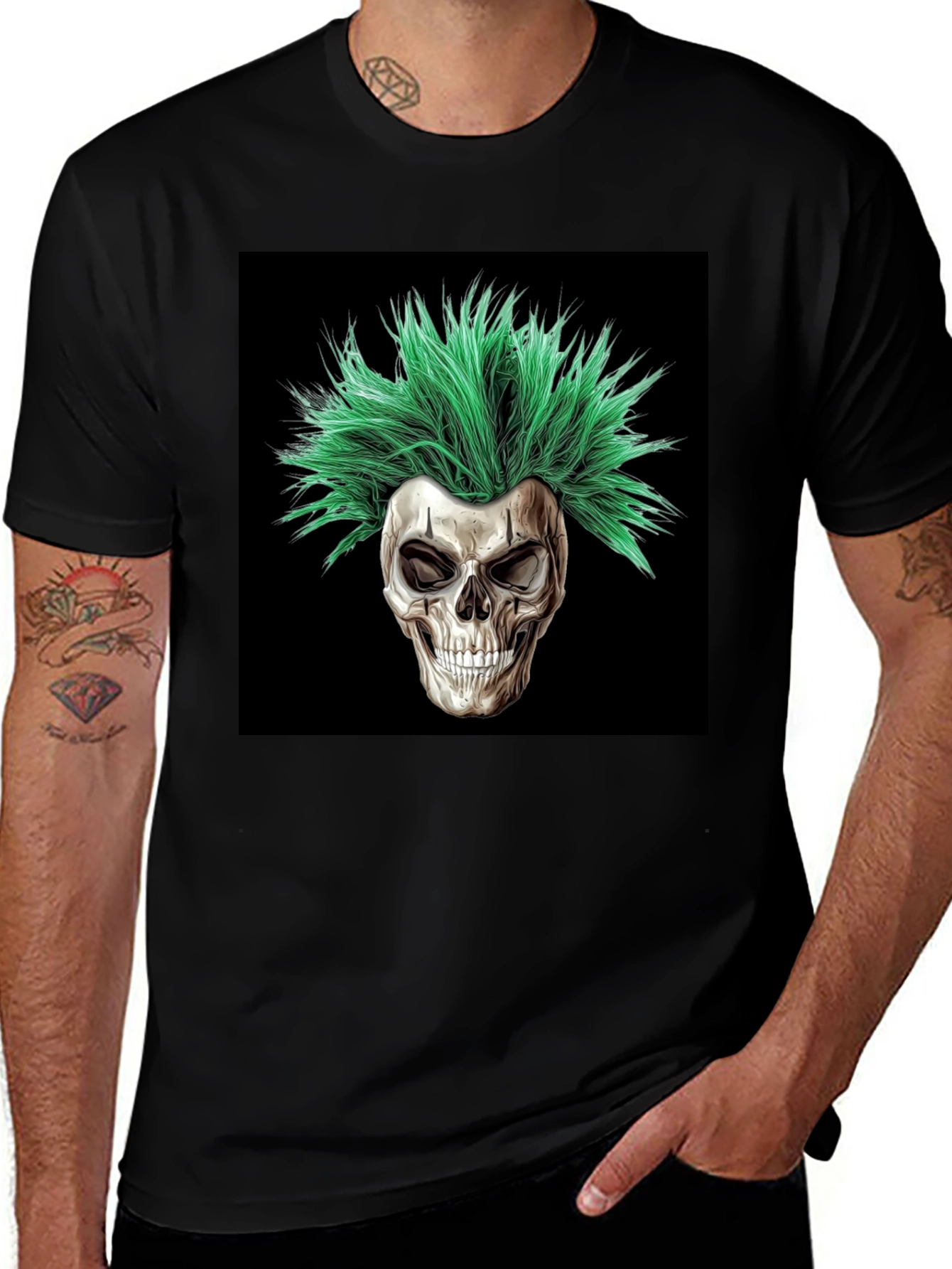 Variant 30 of Skull with Green Hair T-Shirt