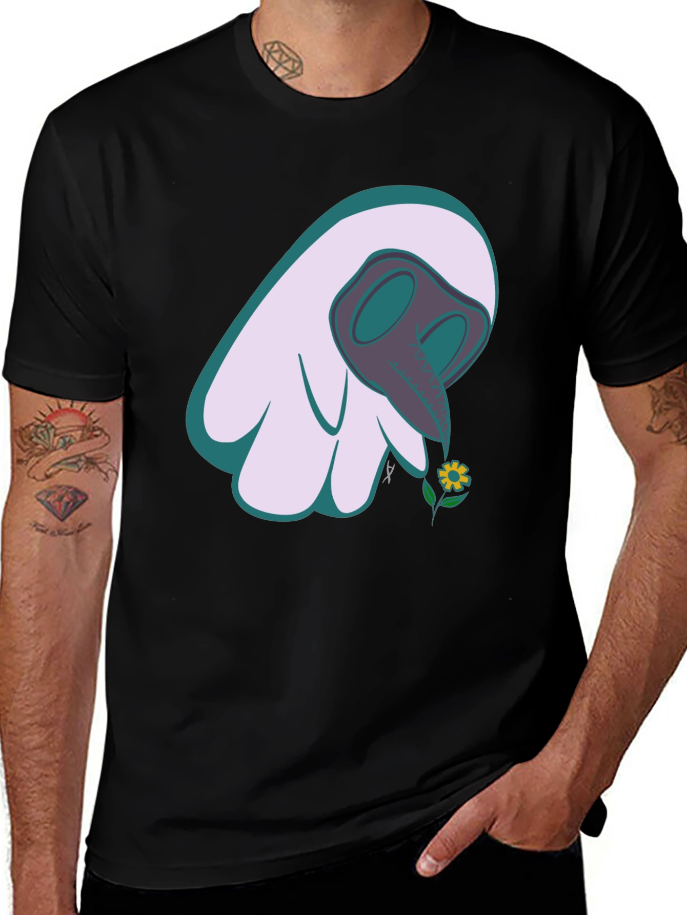 Variant 17 of Whimsical Plague Doctor Flower Graphic Tee