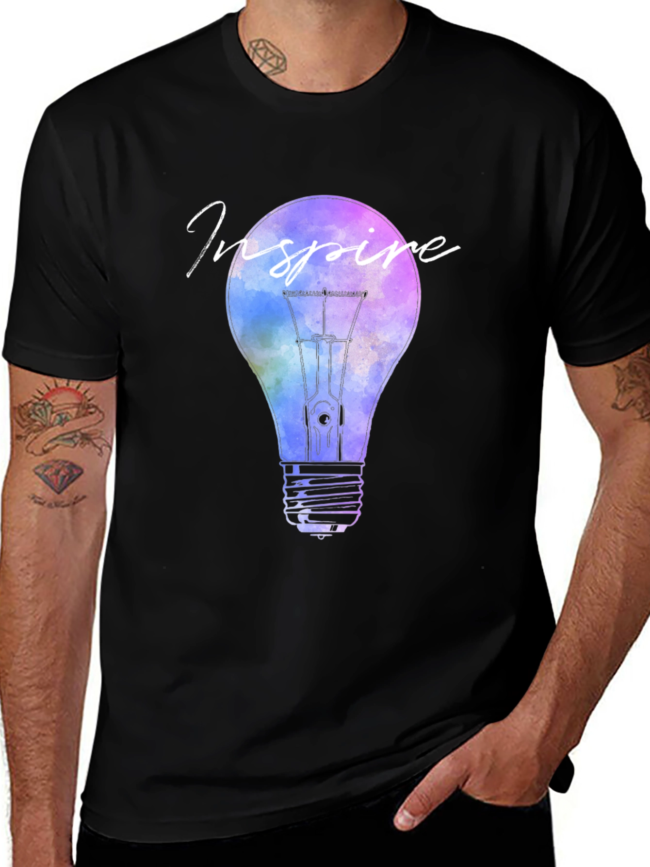 Variant 15 of Inspire Lightbulb Graphic Tee - Black Cotton T-Shirt