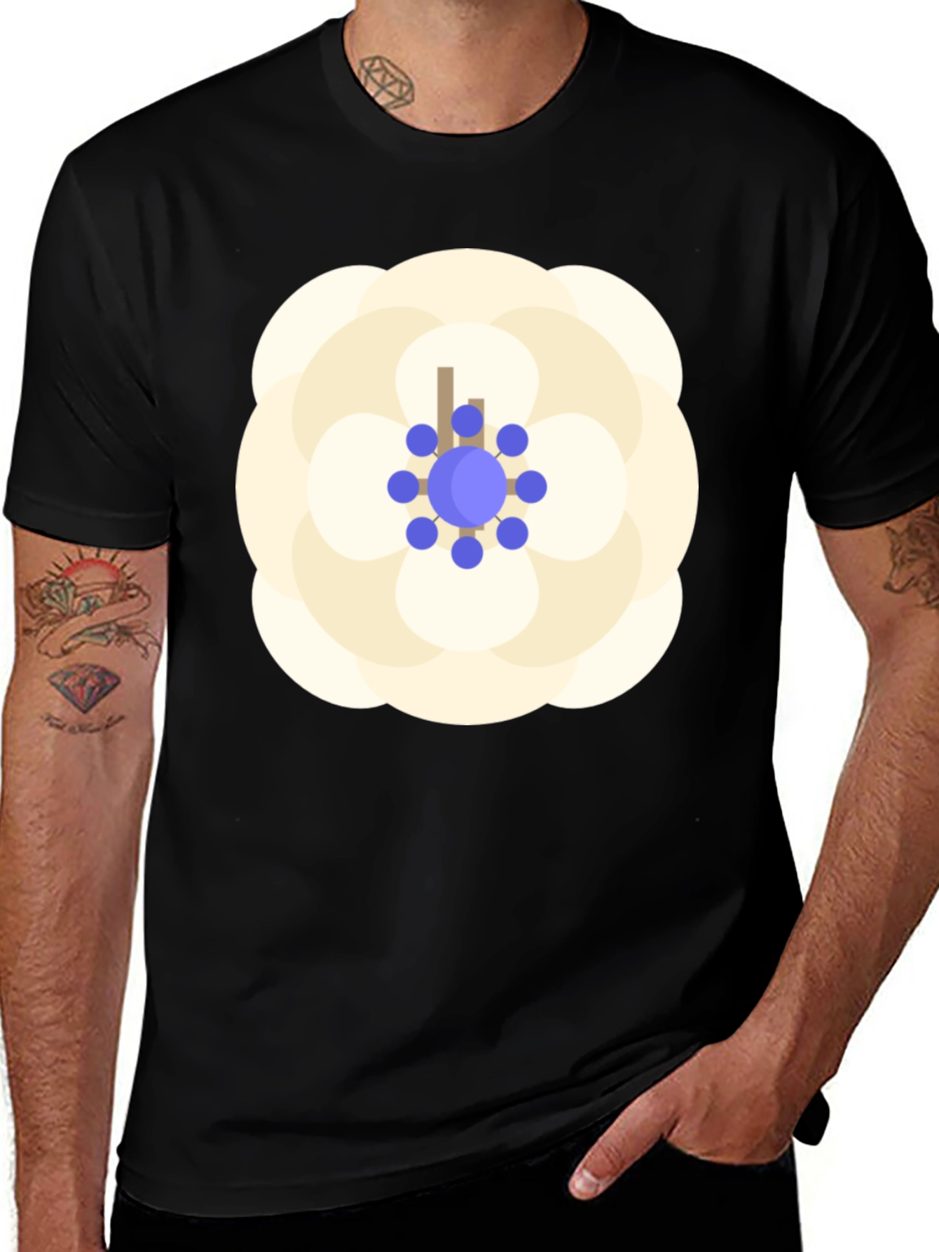 Variant 29 of Black T-Shirt with Floral Emblem Design