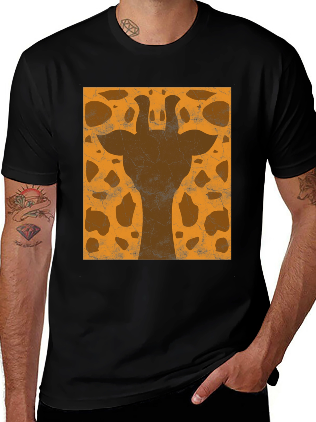 Variant 22 of Giraffe Print Graphic Tee - Stylish Black T-Shirt
