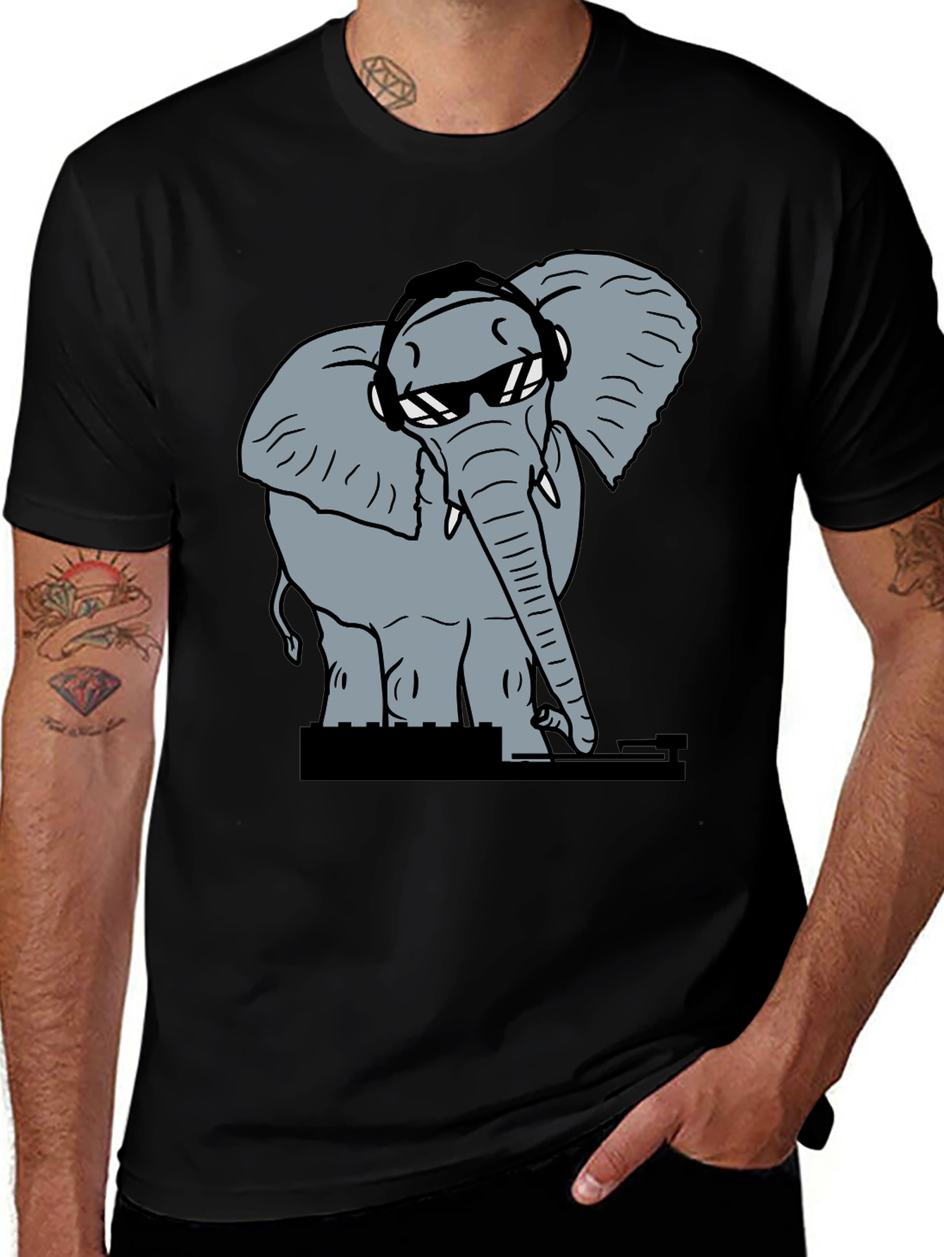 Variant 10 of DJ Elephant Graphic T-Shirt - Cool Music Lover Tee