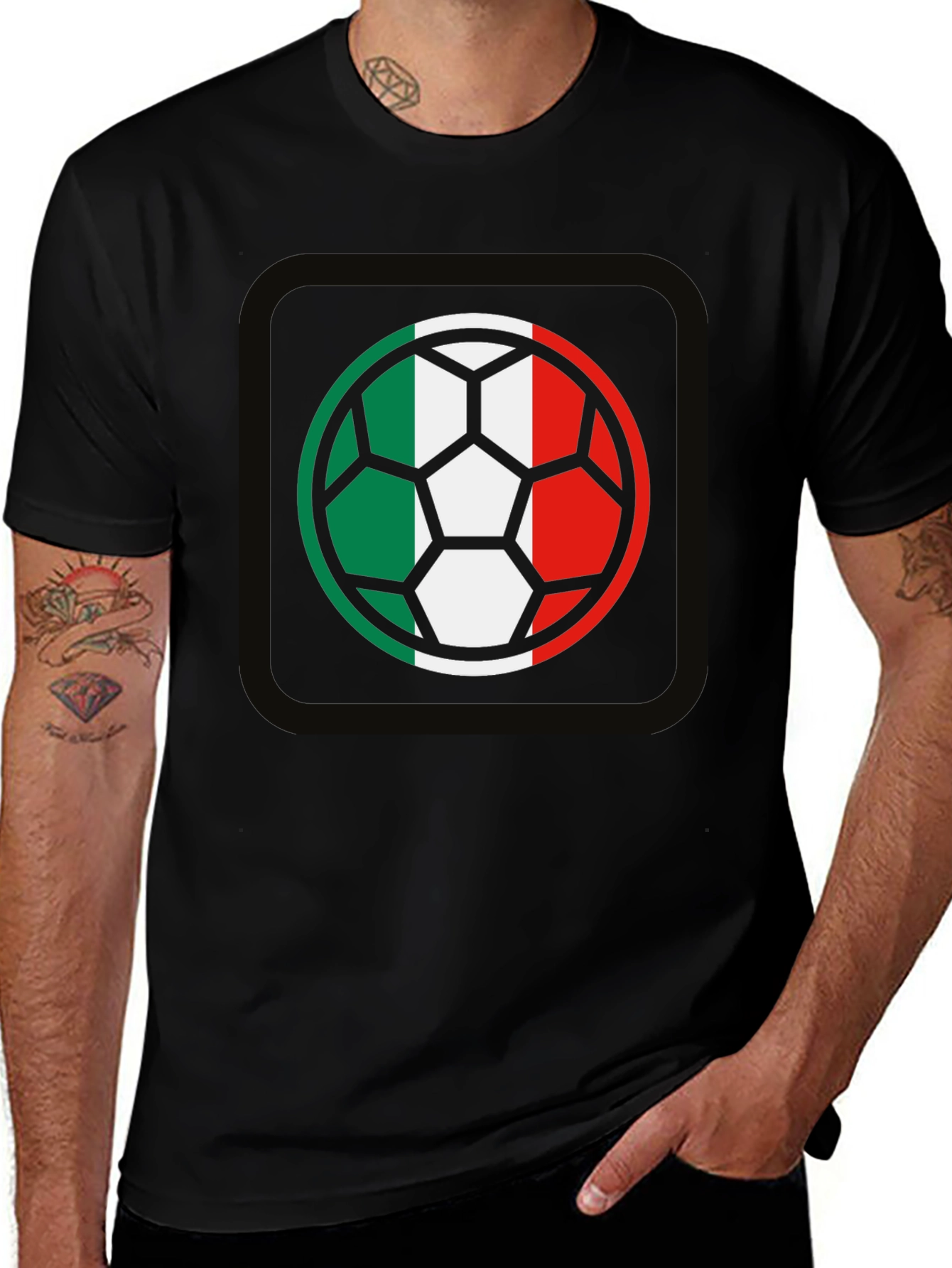 Variant 4 of Italy Flag Soccer Ball Graphic T-Shirt