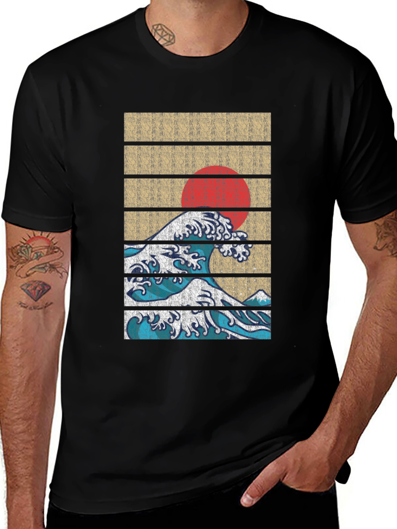 Japanese Wave T-Shirt - Red Sun Graphic