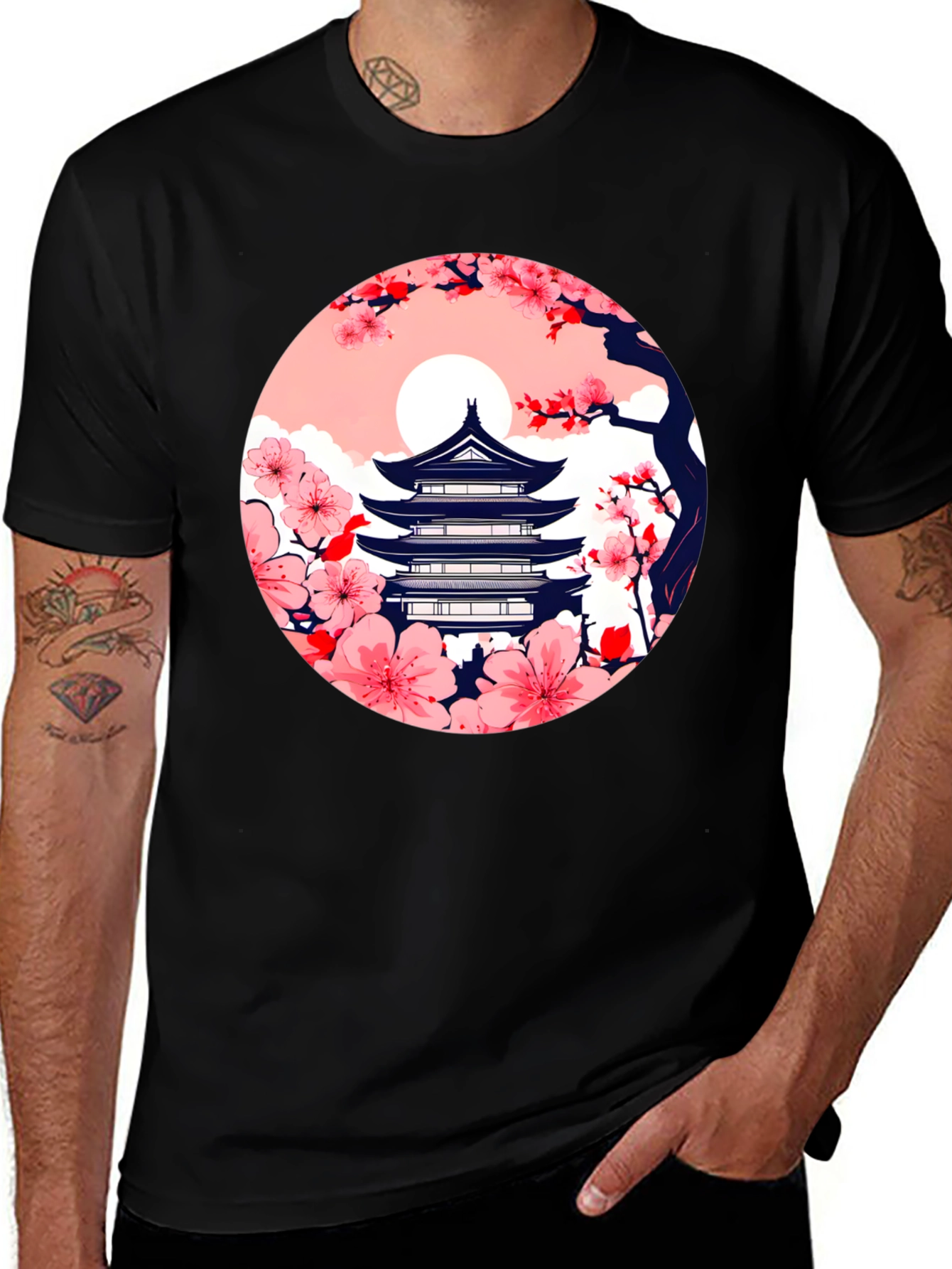 Variant 25 of Cherry Blossom Pagoda T-Shirt - Japanese Style
