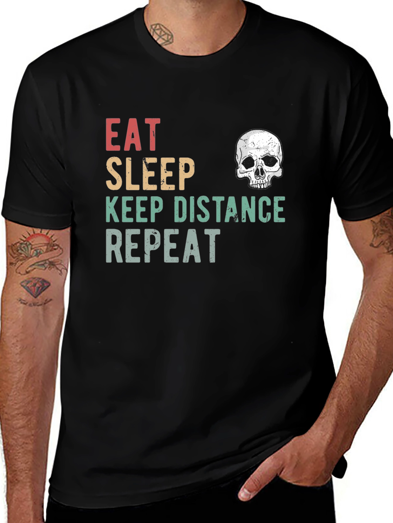 Variant 14 of Eat Sleep Keep Distance Repeat Skull T-Shirt