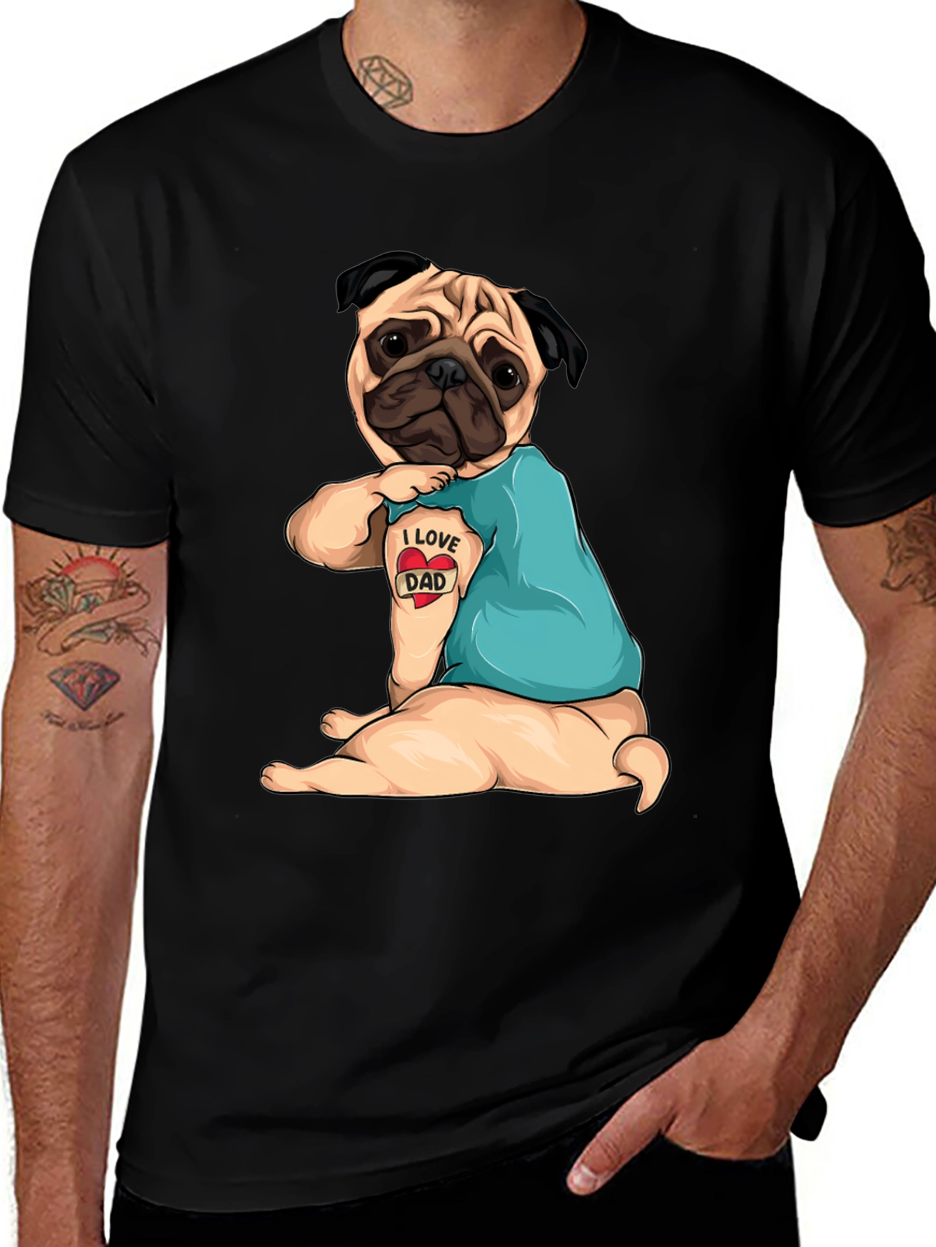 Variant 10 of I Love Dad Pug T-Shirt - Funny Dog Lover Gift