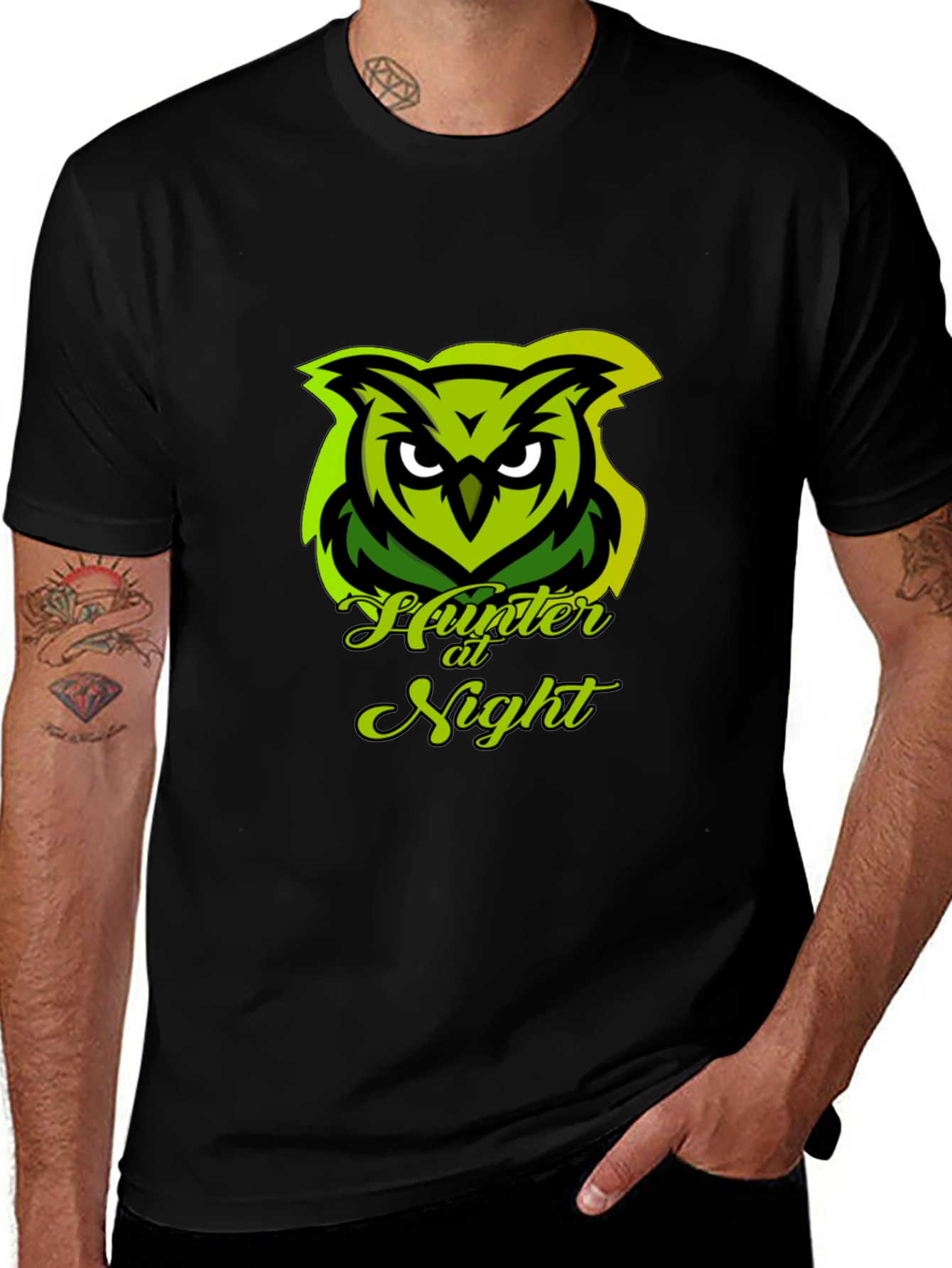 Variant 20 of Hunter at Night Owl Graphic Tee - Black Cotton