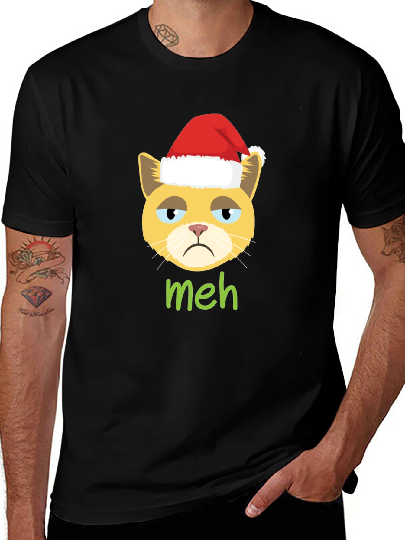 Variant 2 of Grumpy Cat Christmas T-Shirt - "Meh" Funny Holiday Tee