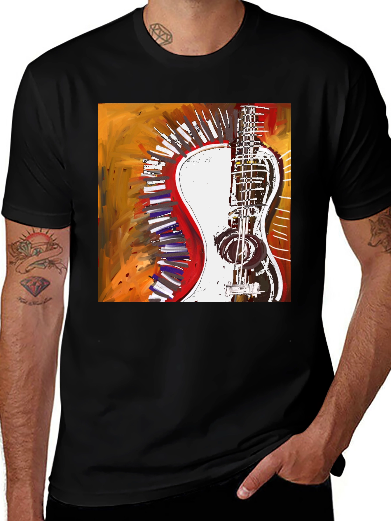 Variant 5 of Abstract Guitar Graphic T-Shirt - Artistic Mens Tee