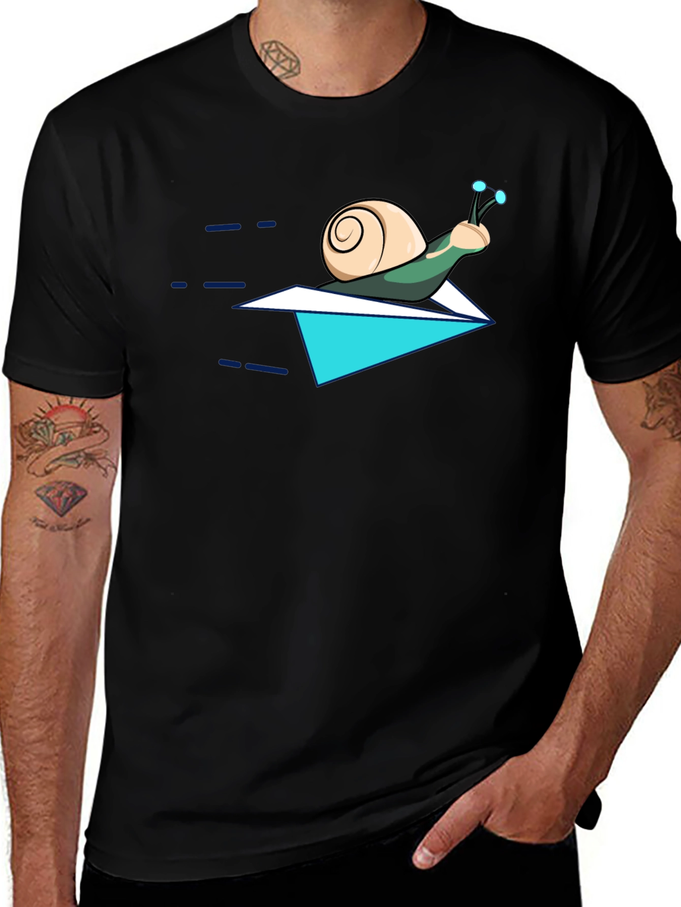 Snail on Paper Airplane T-Shirt - Funny Cartoon Tee