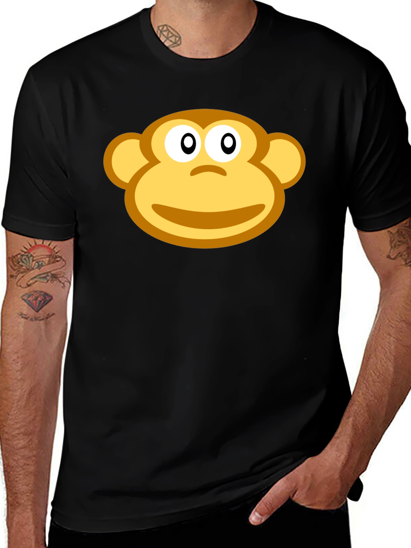 Variant 8 of Monkey Face Graphic Black T-Shirt