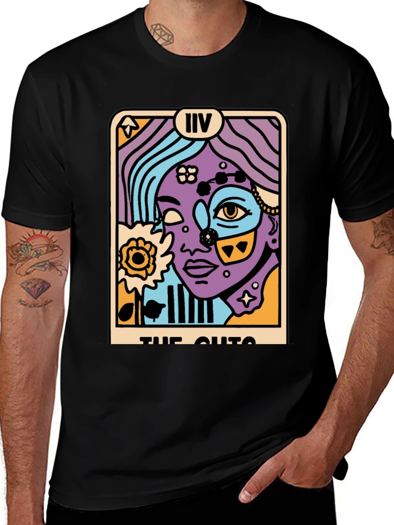 Tarot Card Graphic Print Black T-Shirt