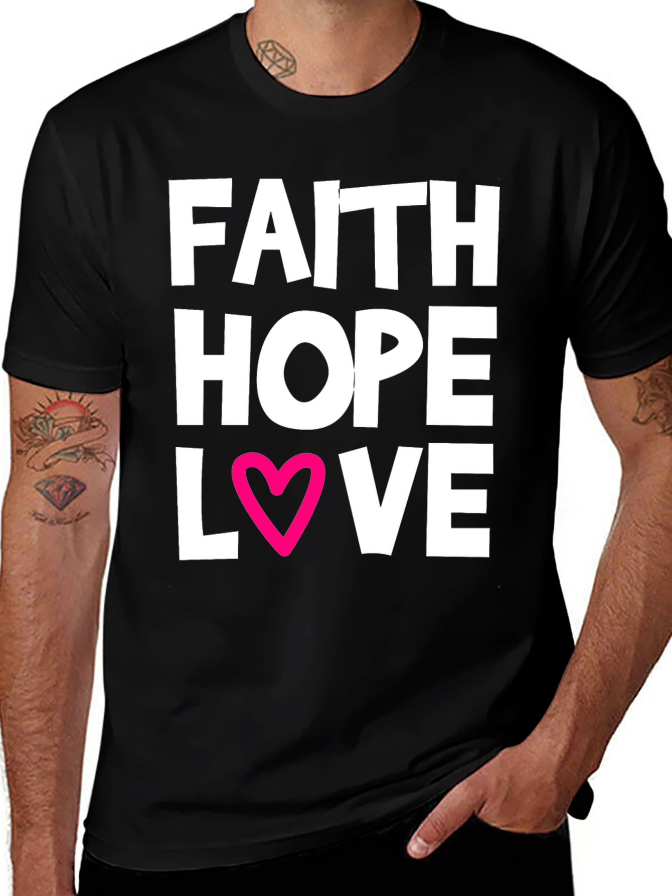 Faith Hope Love T-Shirt Black Cotton Blend