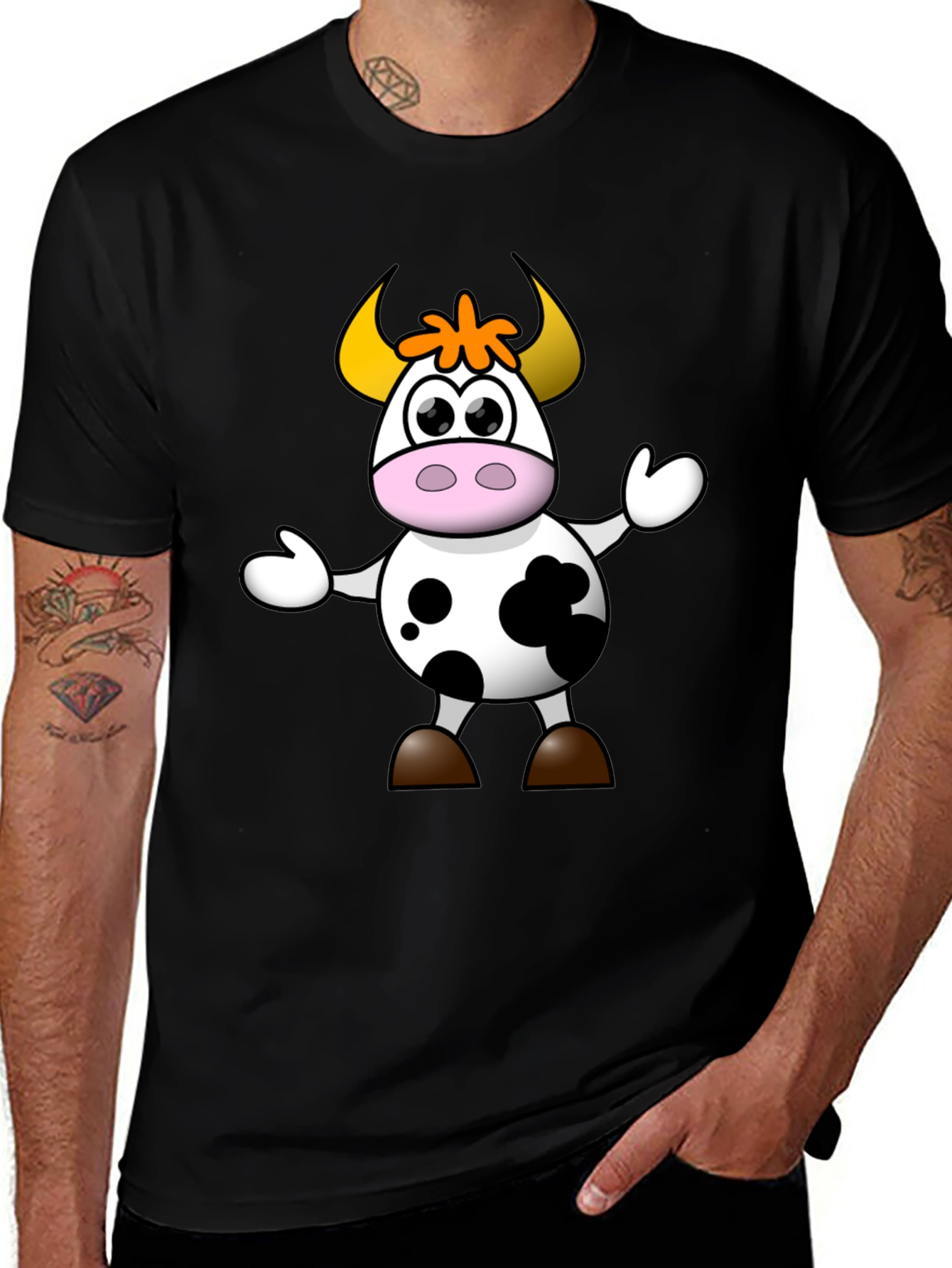 Variant 25 of Cartoon Cow Graphic Tee - Black Unisex T-Shirt