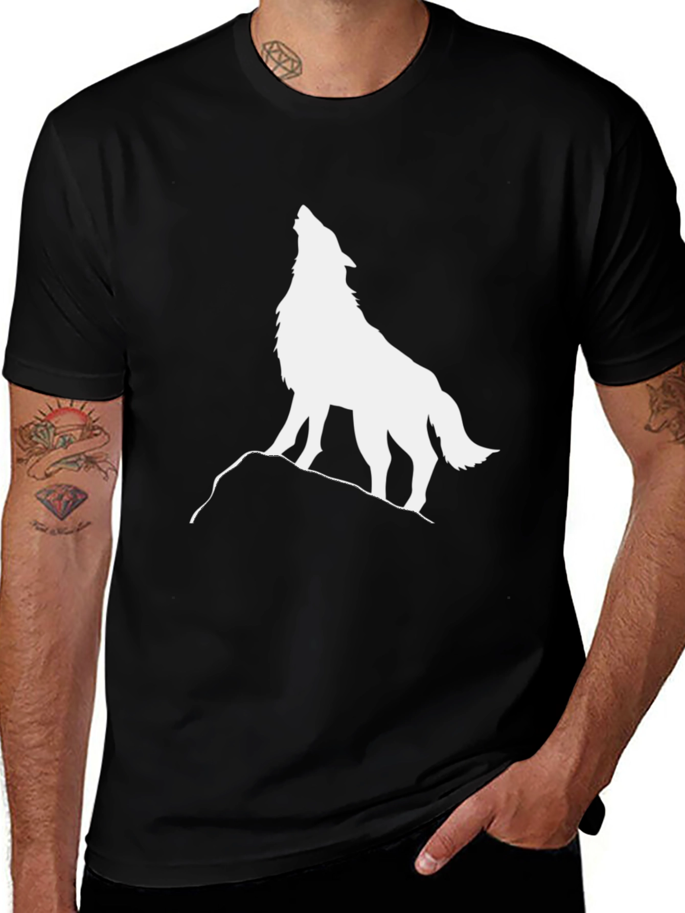 Variant 24 of Wolf Silhouette T-Shirt - Black Crew Neck Tee