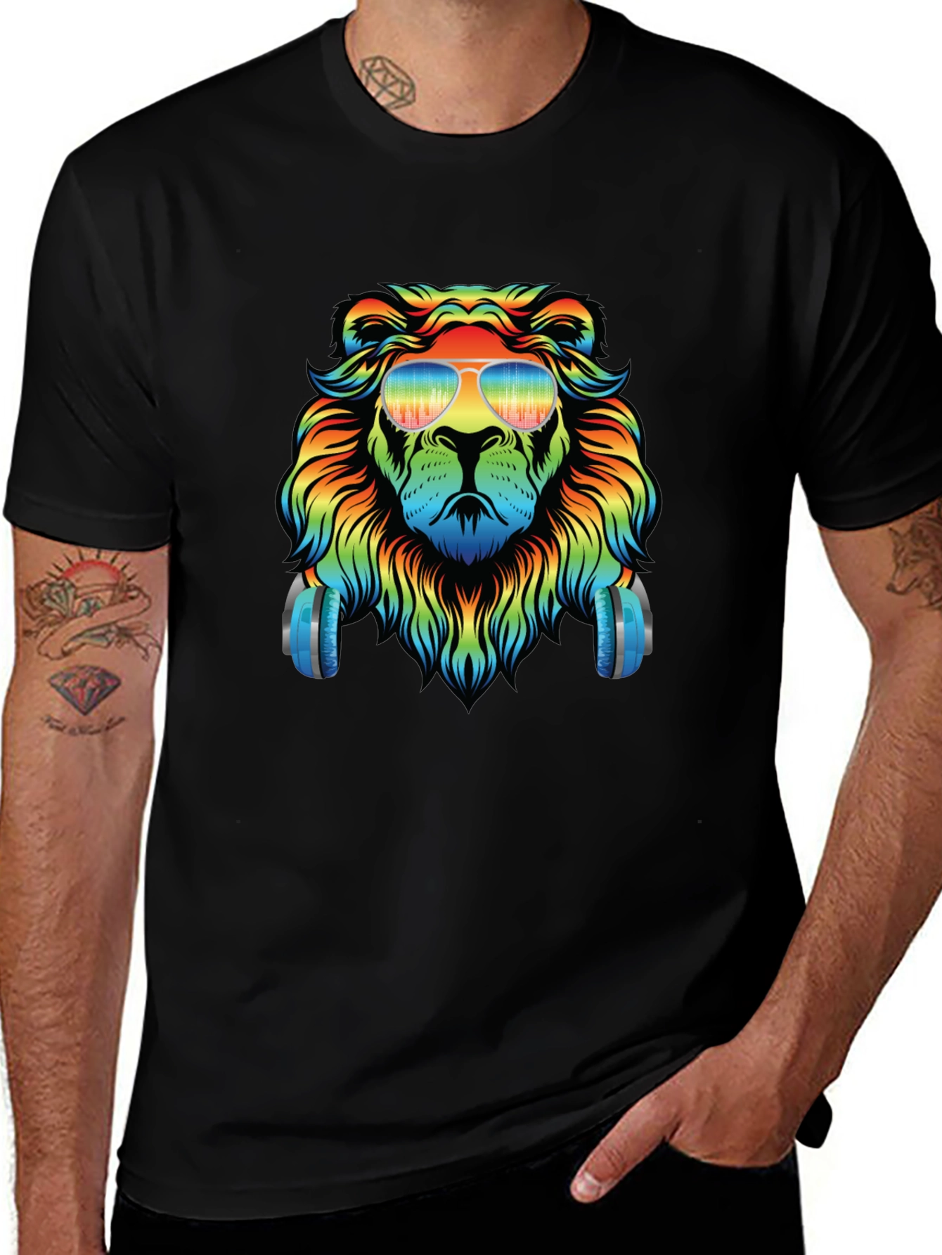 Variant 18 of Cool Lion Headphone Graphic Black Tee