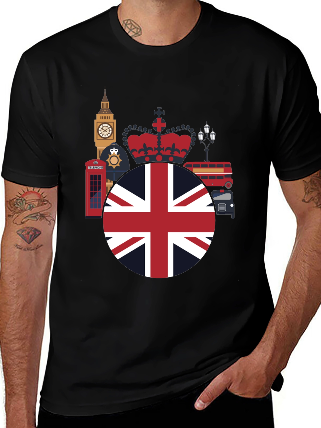 London Landmarks Graphic Tee - UK Flag Design