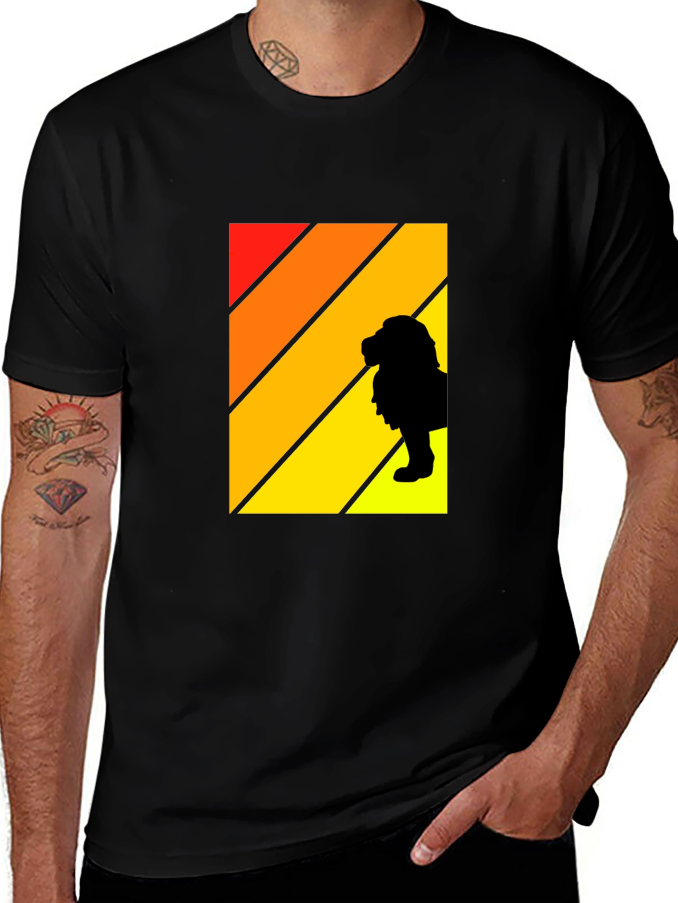 Variant 22 of Retro Sunset Lion Graphic Tee - Men's Black T-Shirt