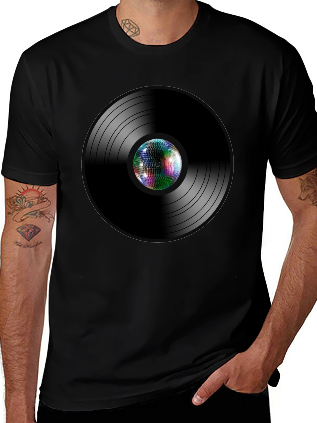 Variant 3 of Retro Disco Ball Vinyl Record Graphic T-Shirt