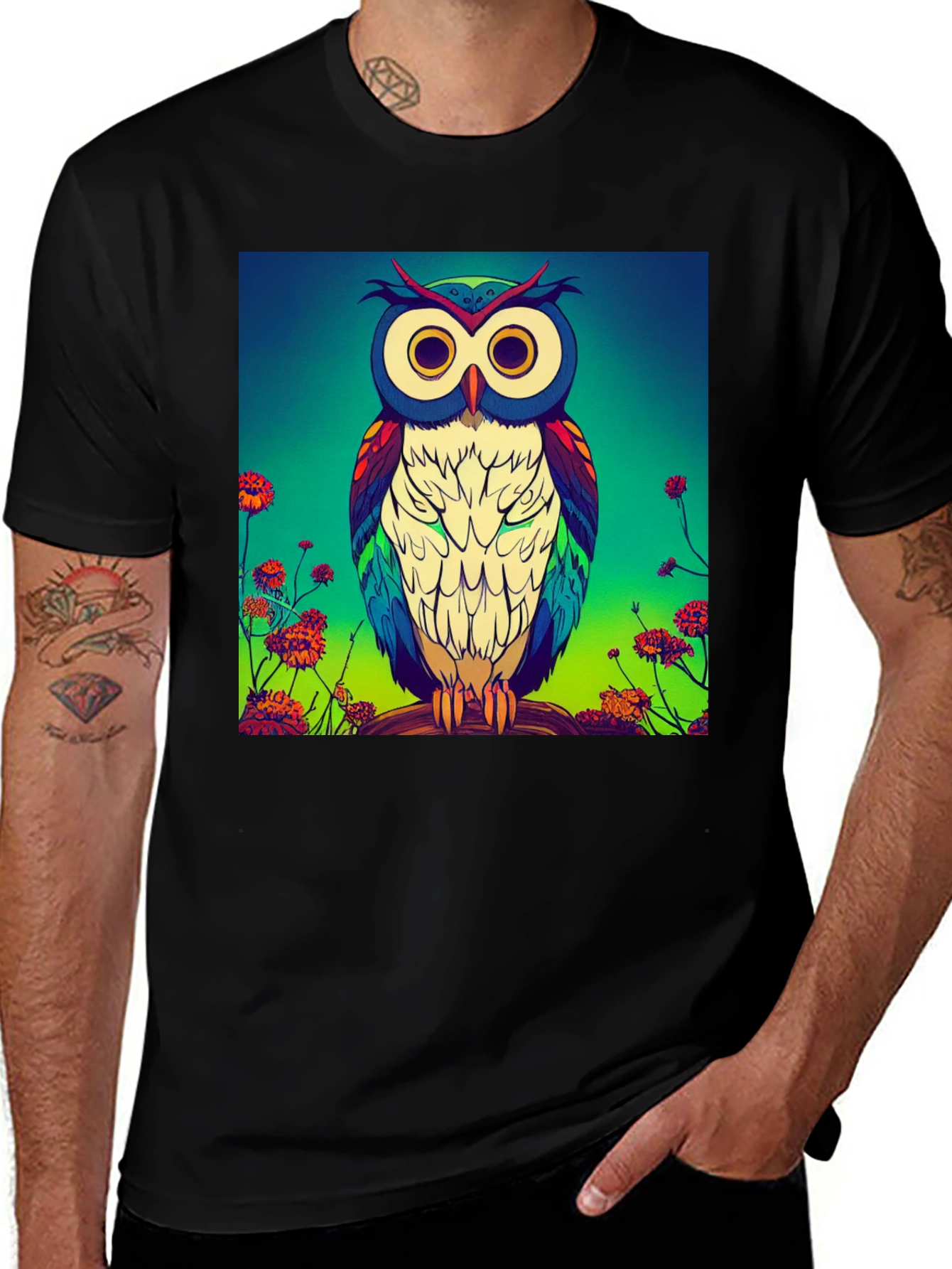 Variant 10 of Colorful Owl Graphic Print Tee