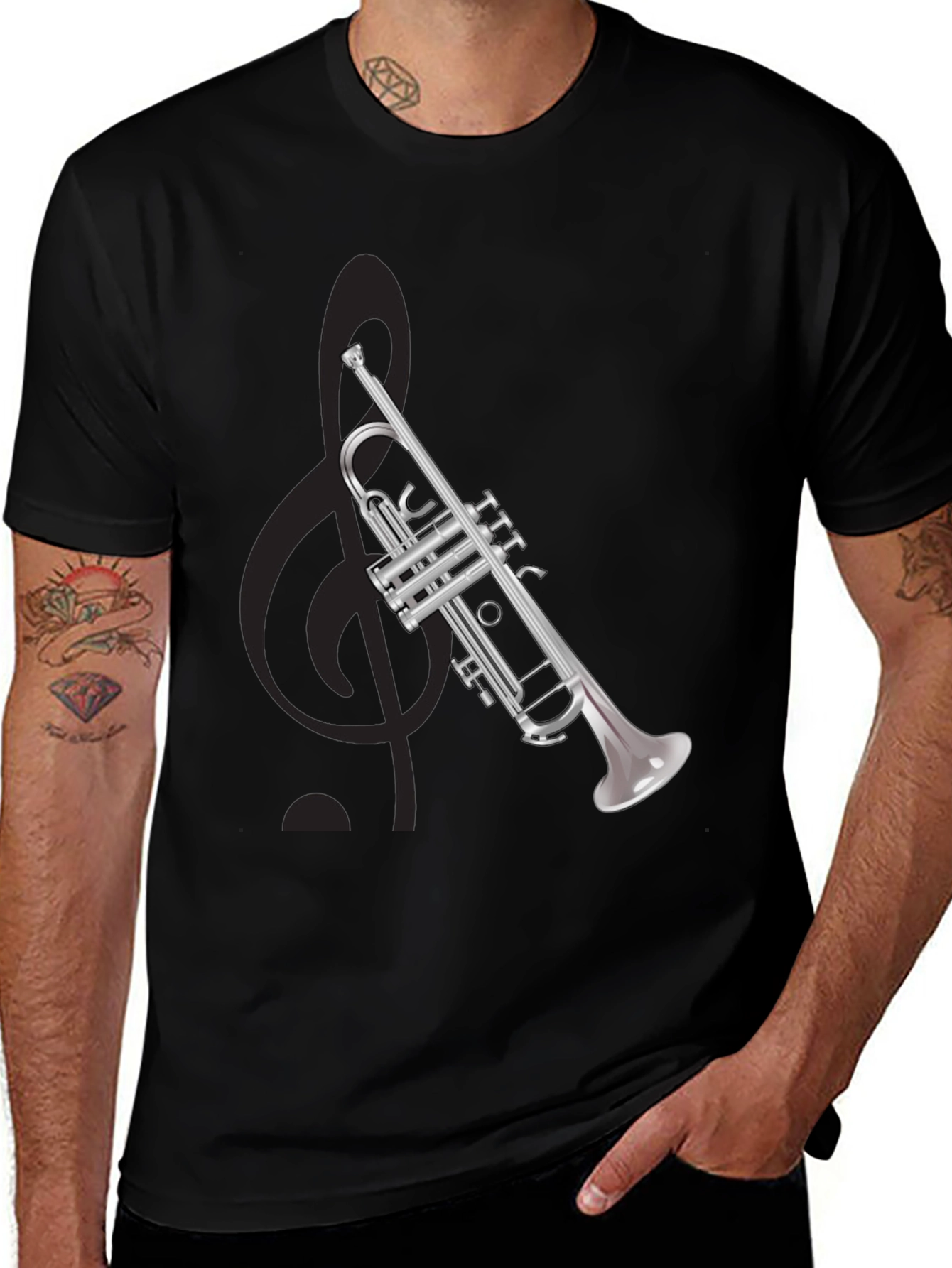 Variant 5 of Trumpet & Treble Clef Graphic T-Shirt - Musical Style