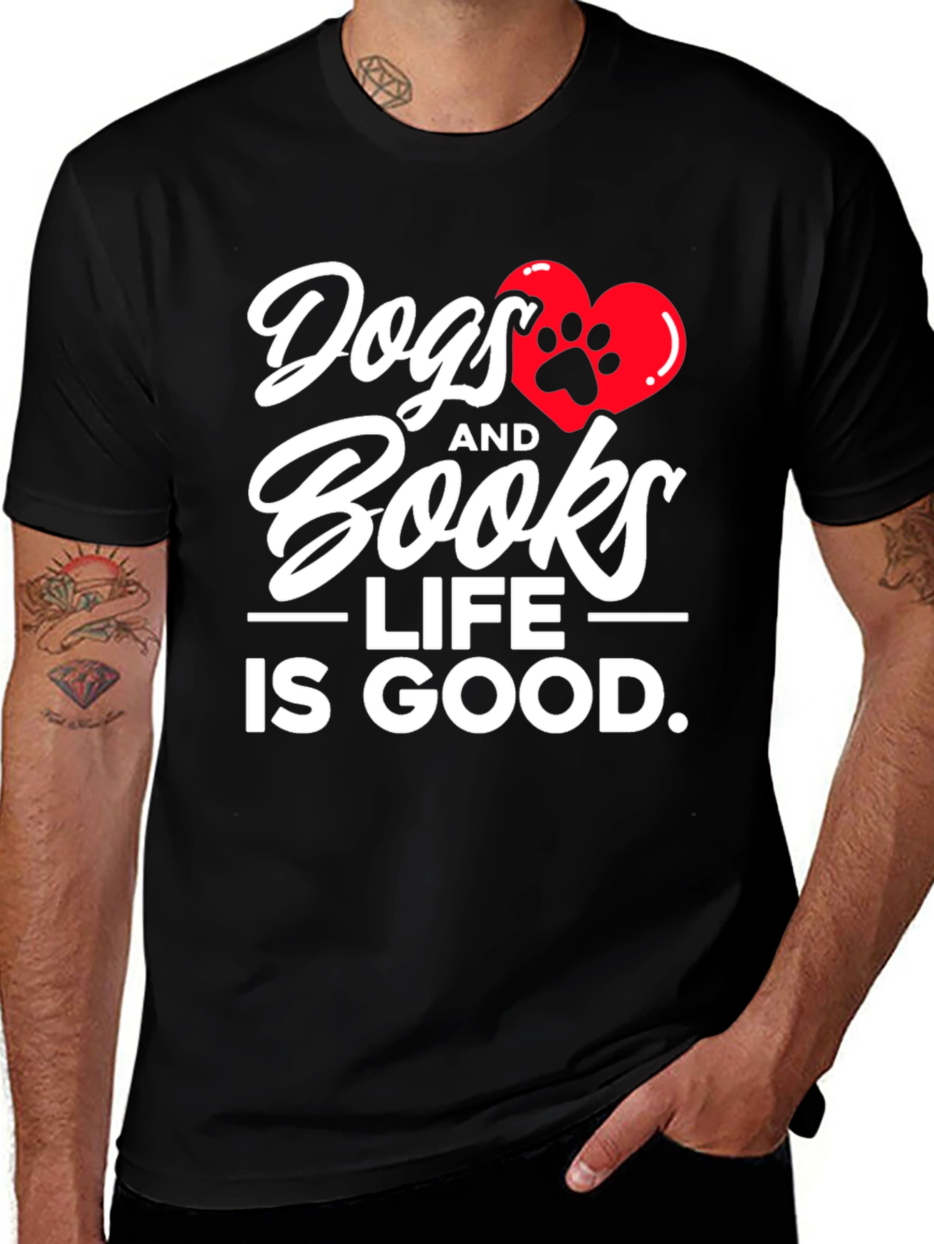 Variant 11 of Dogs and Books T-Shirt - Life is Good Graphic Tee