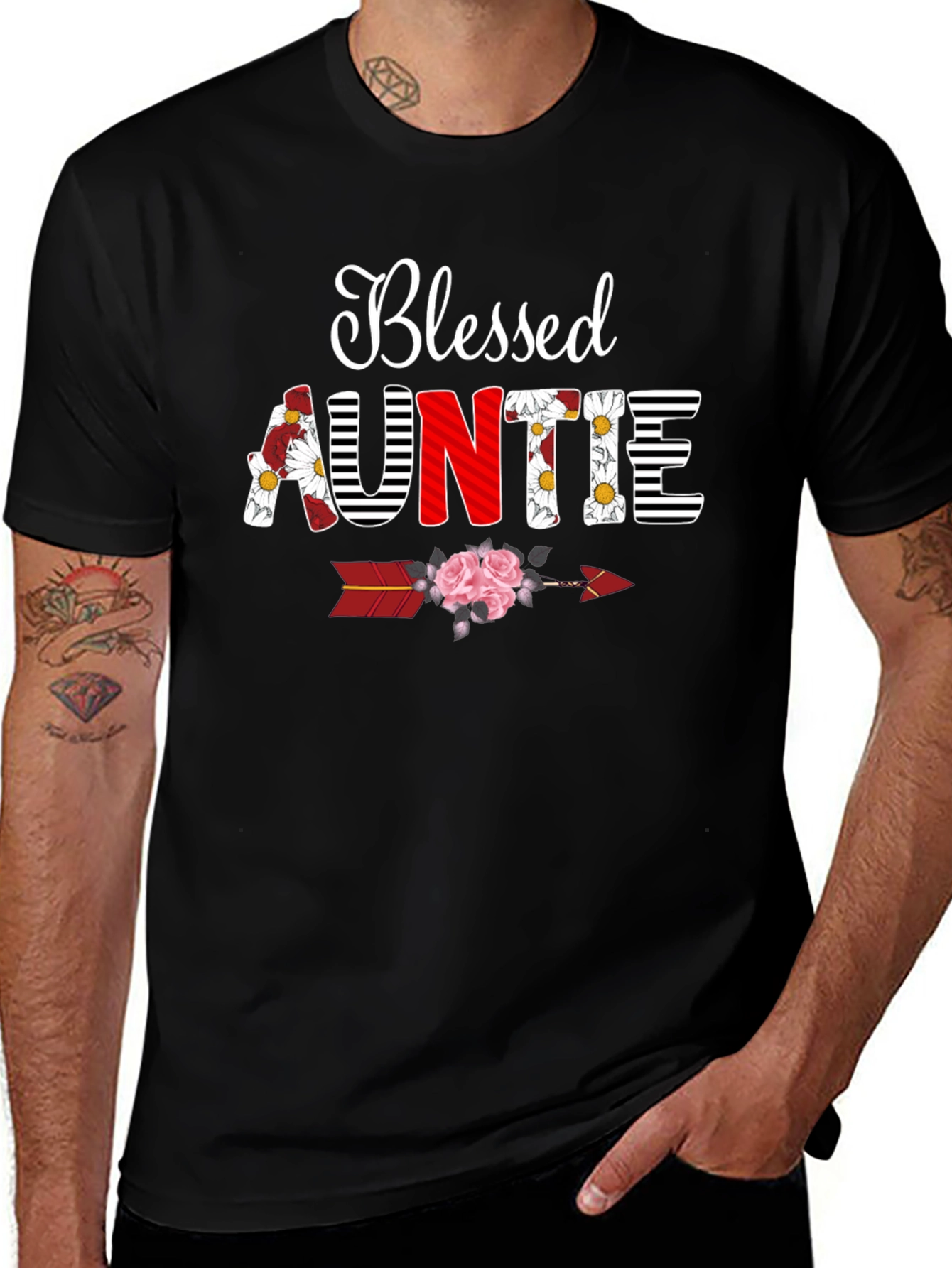 Blessed Auntie T-Shirt - Floral Arrow Design