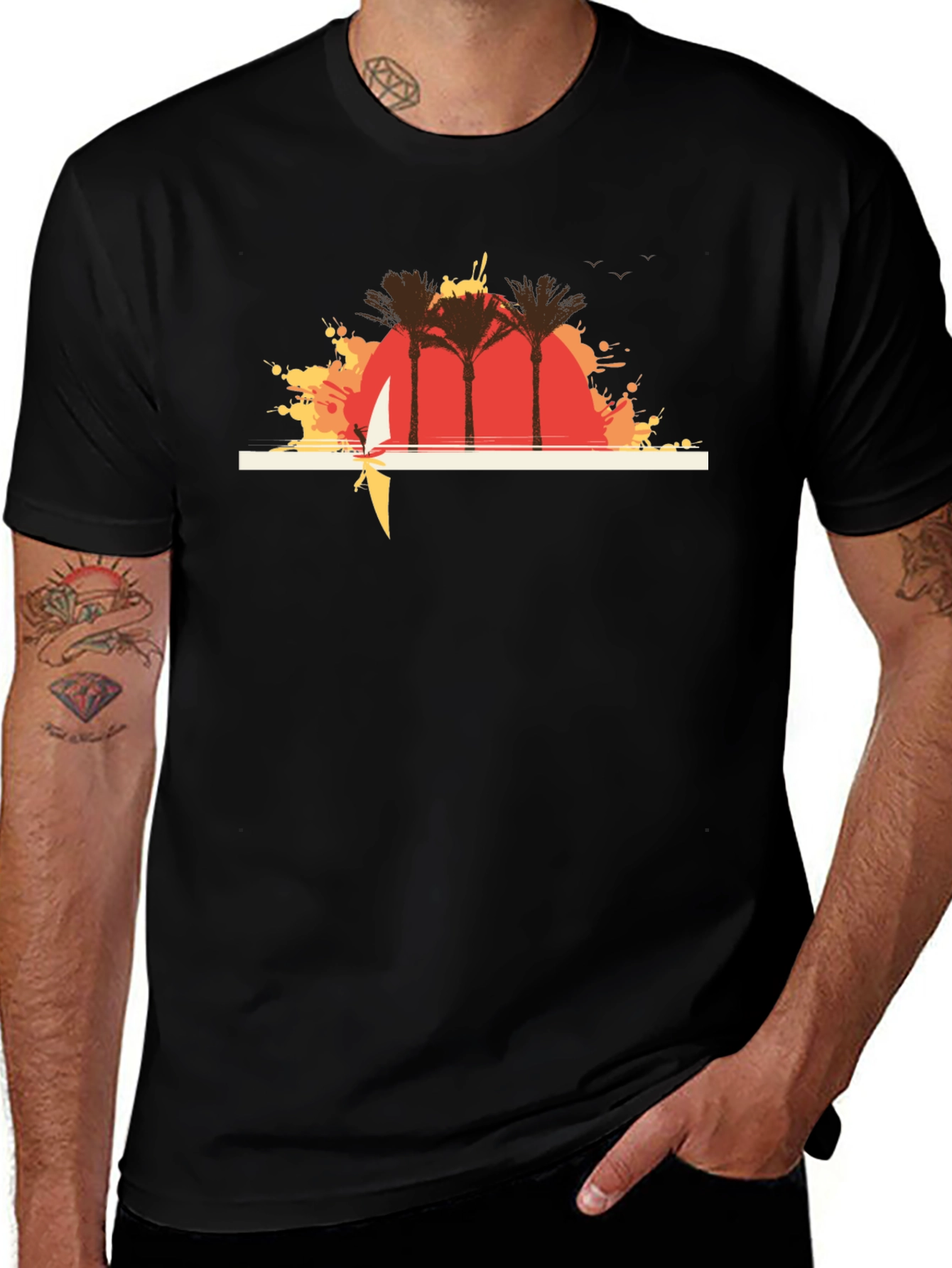 Variant 11 of Sunset Palms Graphic T-Shirt - Casual Black Tee