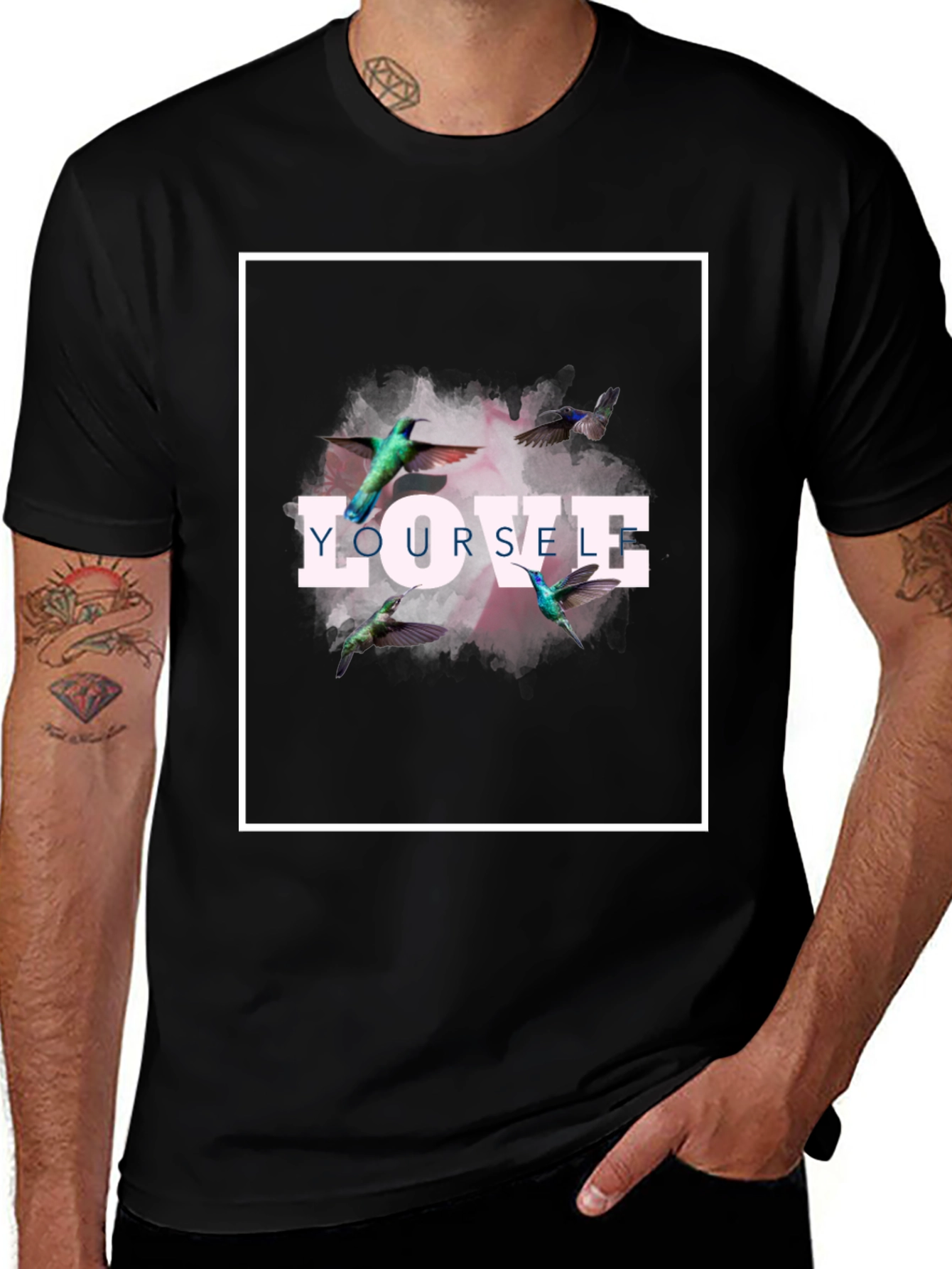 Variant 26 of Love Yourself Hummingbird Graphic Tee - Black