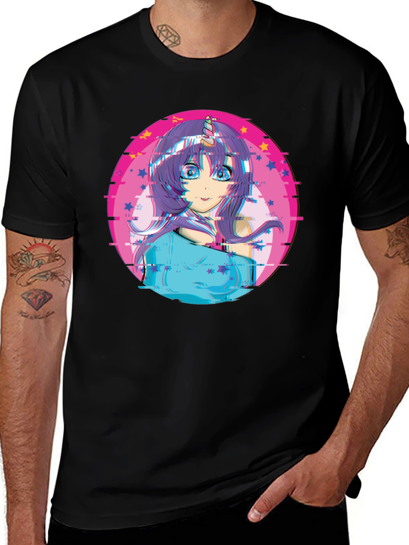 Variant 20 of Anime Girl Unicorn Glitch T-Shirt - Black
