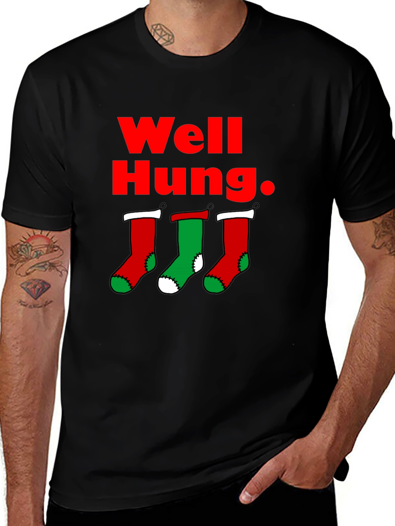 Well Hung Christmas Stockings T-Shirt